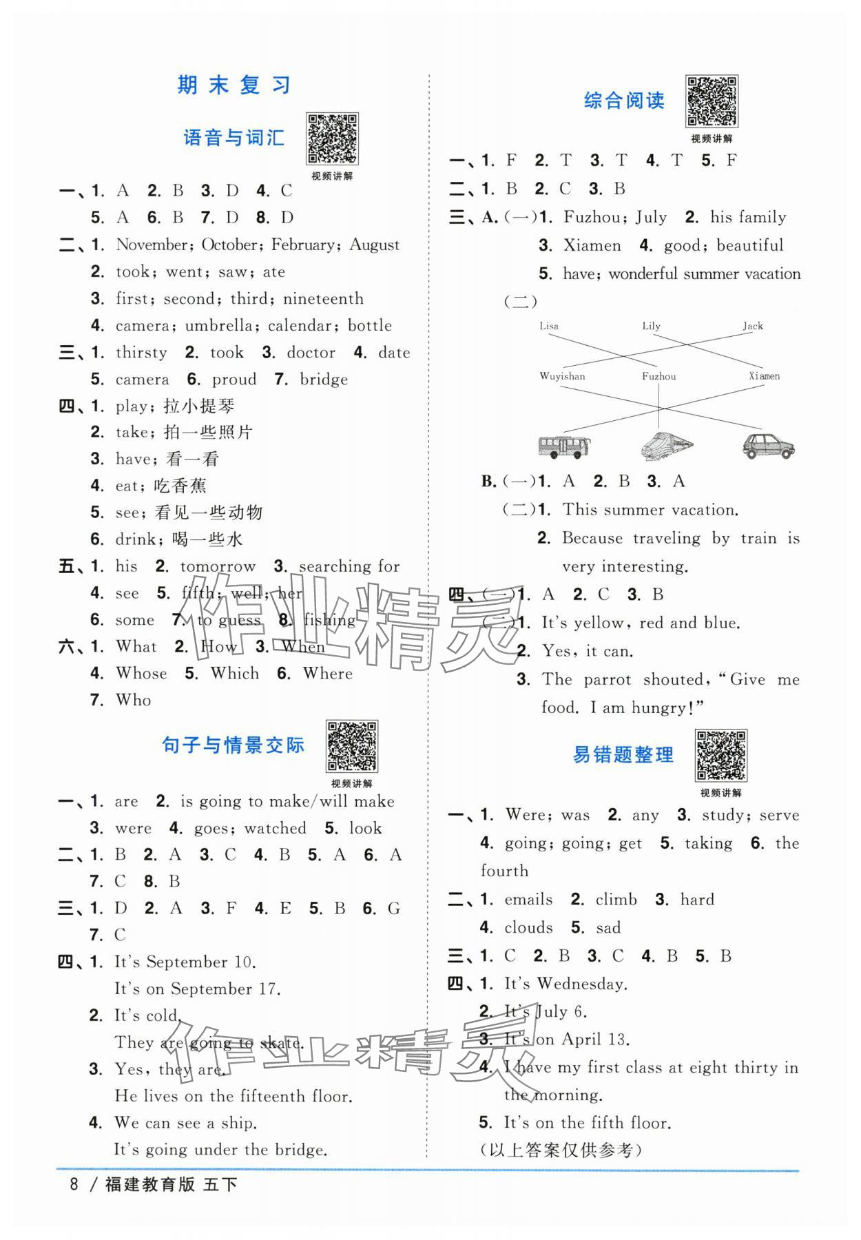 2024年陽光同學(xué)課時(shí)優(yōu)化作業(yè)五年級(jí)英語下冊(cè)閩教版福建專版 參考答案第8頁