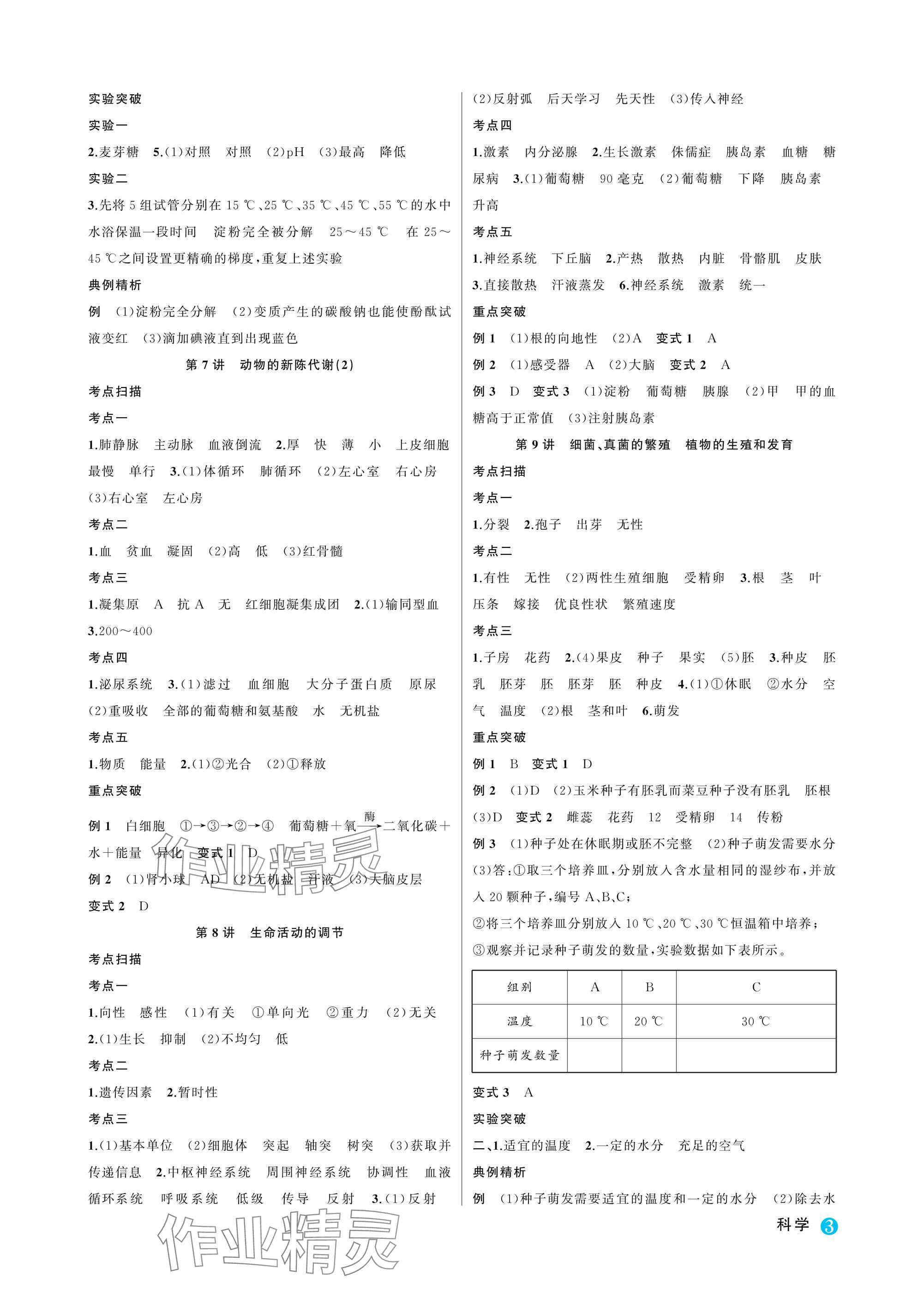 2025年名師面對面浙江新中考科學 參考答案第3頁