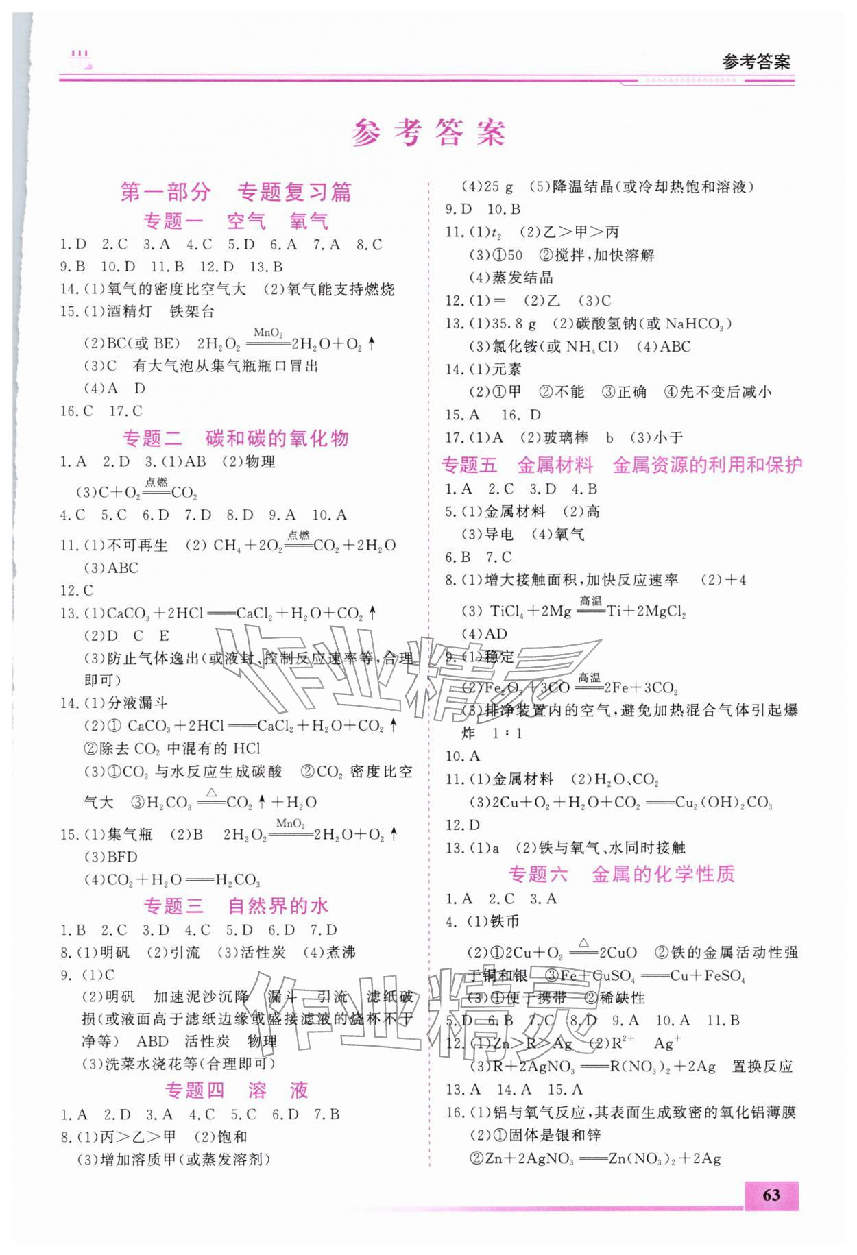 2026年寒假作业内蒙古大学出版社九年级化学&nbsp;第1页