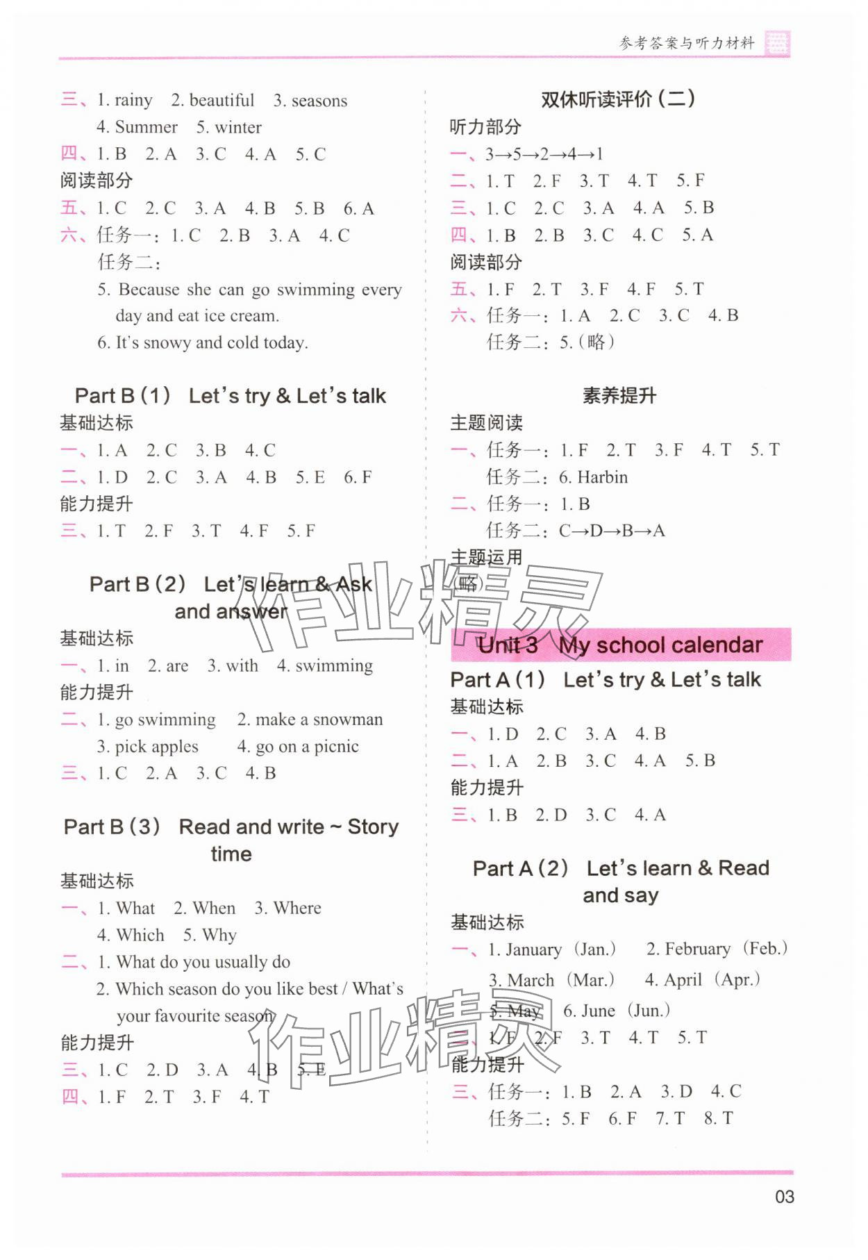 2024年木頭馬分層課課練五年級英語下冊人教版 參考答案第3頁