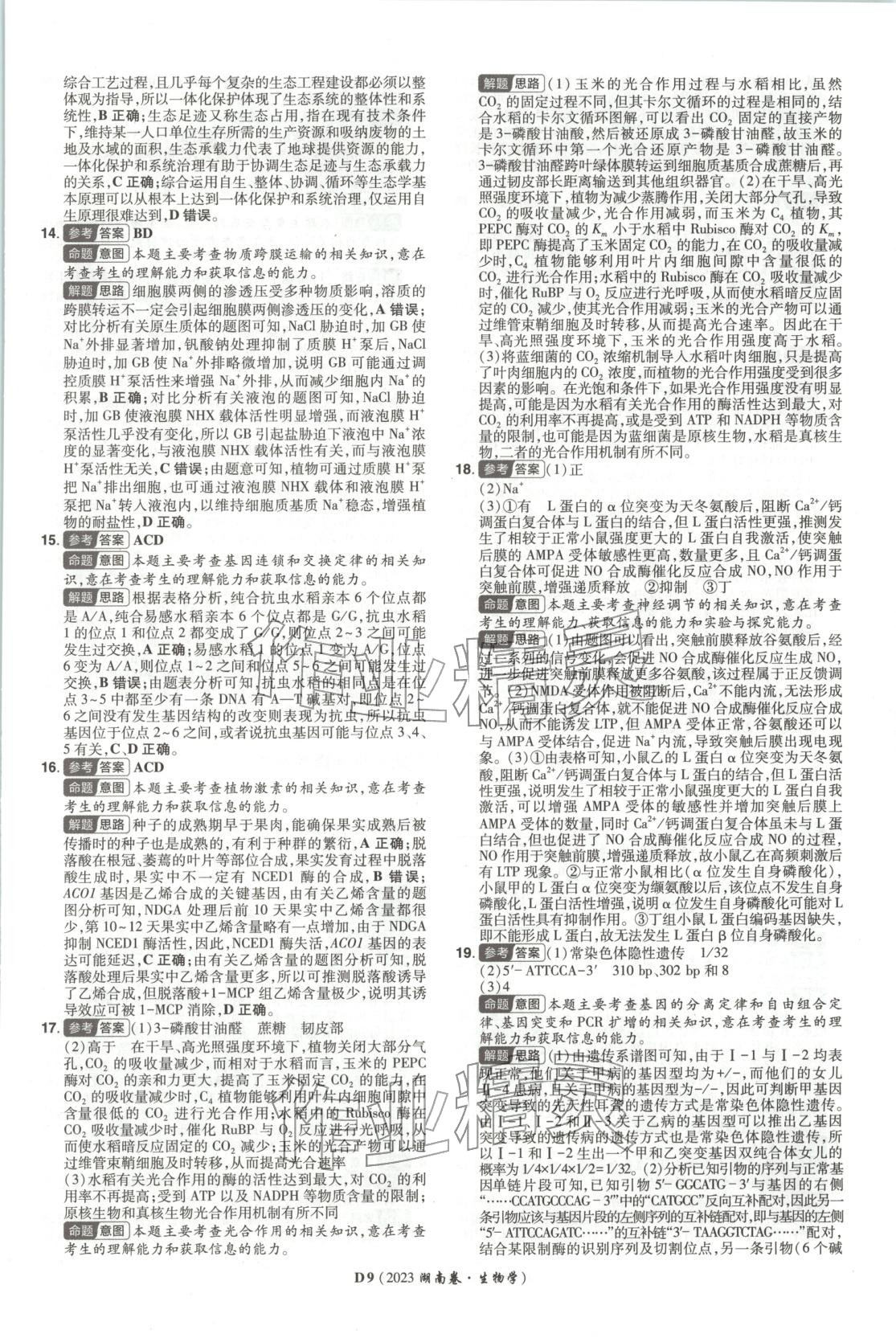 2026年新高考5年真题生物湖南专版 第9页