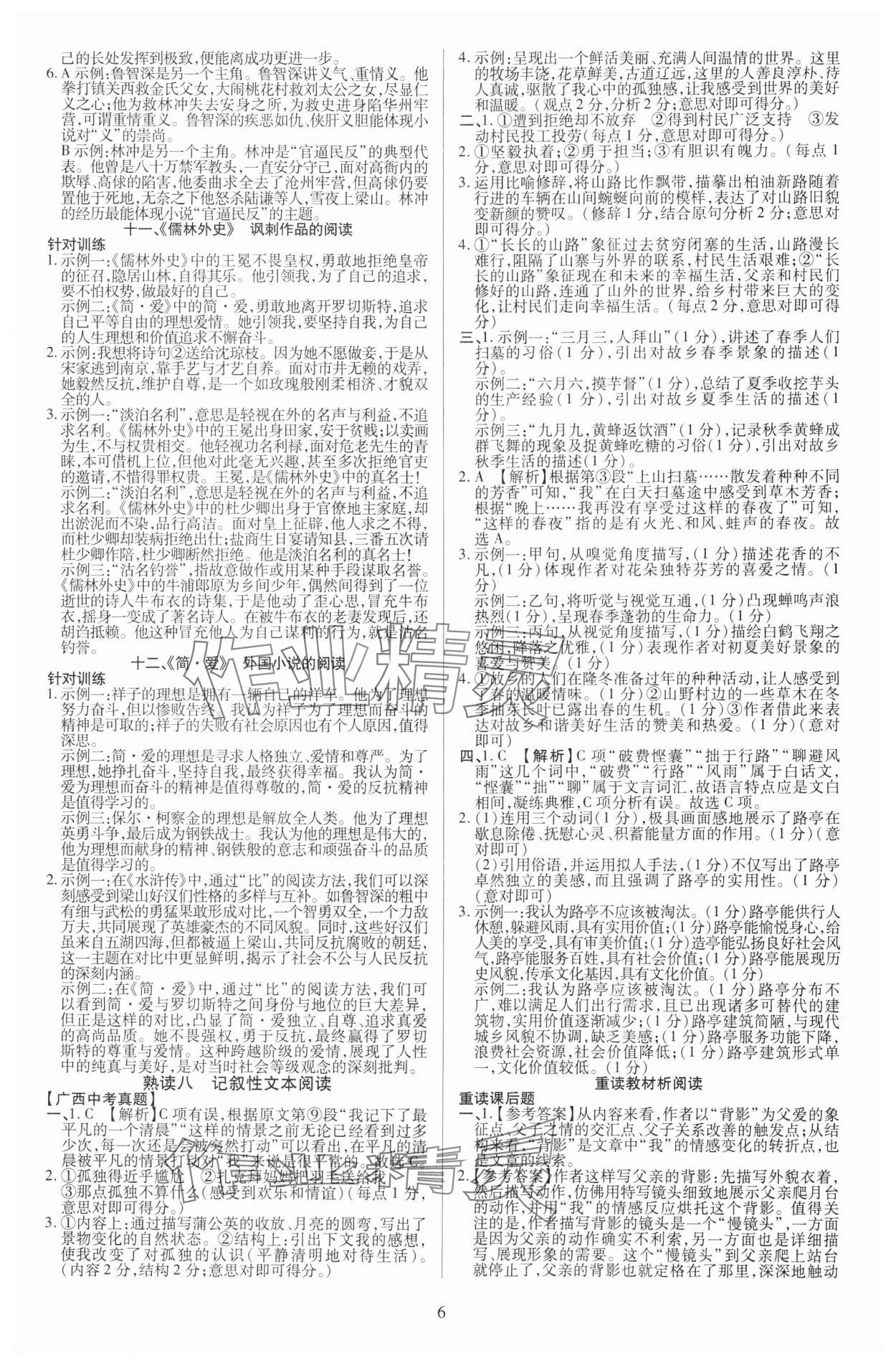 2025年暢行中考語文中考廣西專版 參考答案第6頁