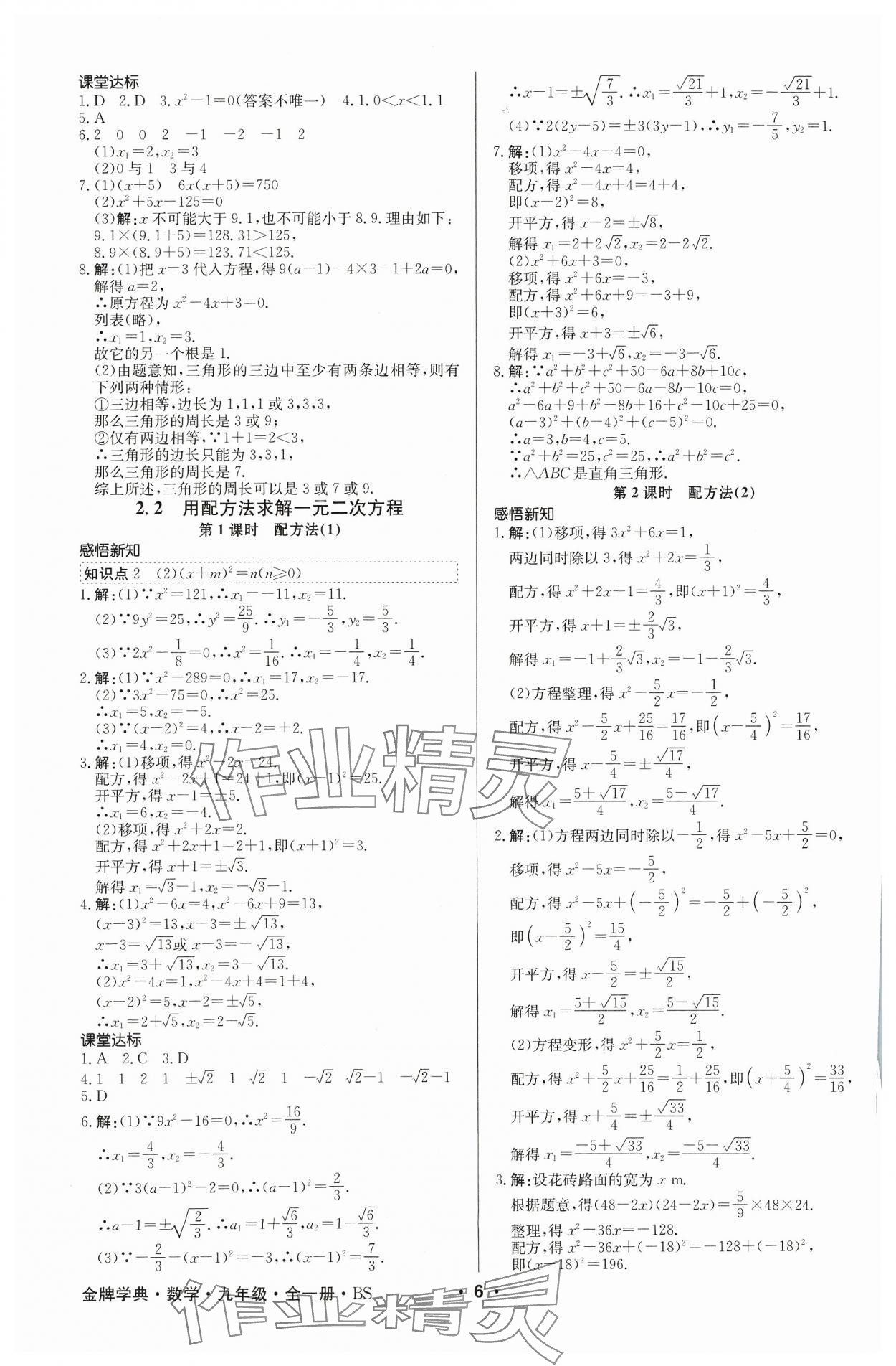 2023年金牌學典九年級數學全一冊北師大版 參考答案第6頁
