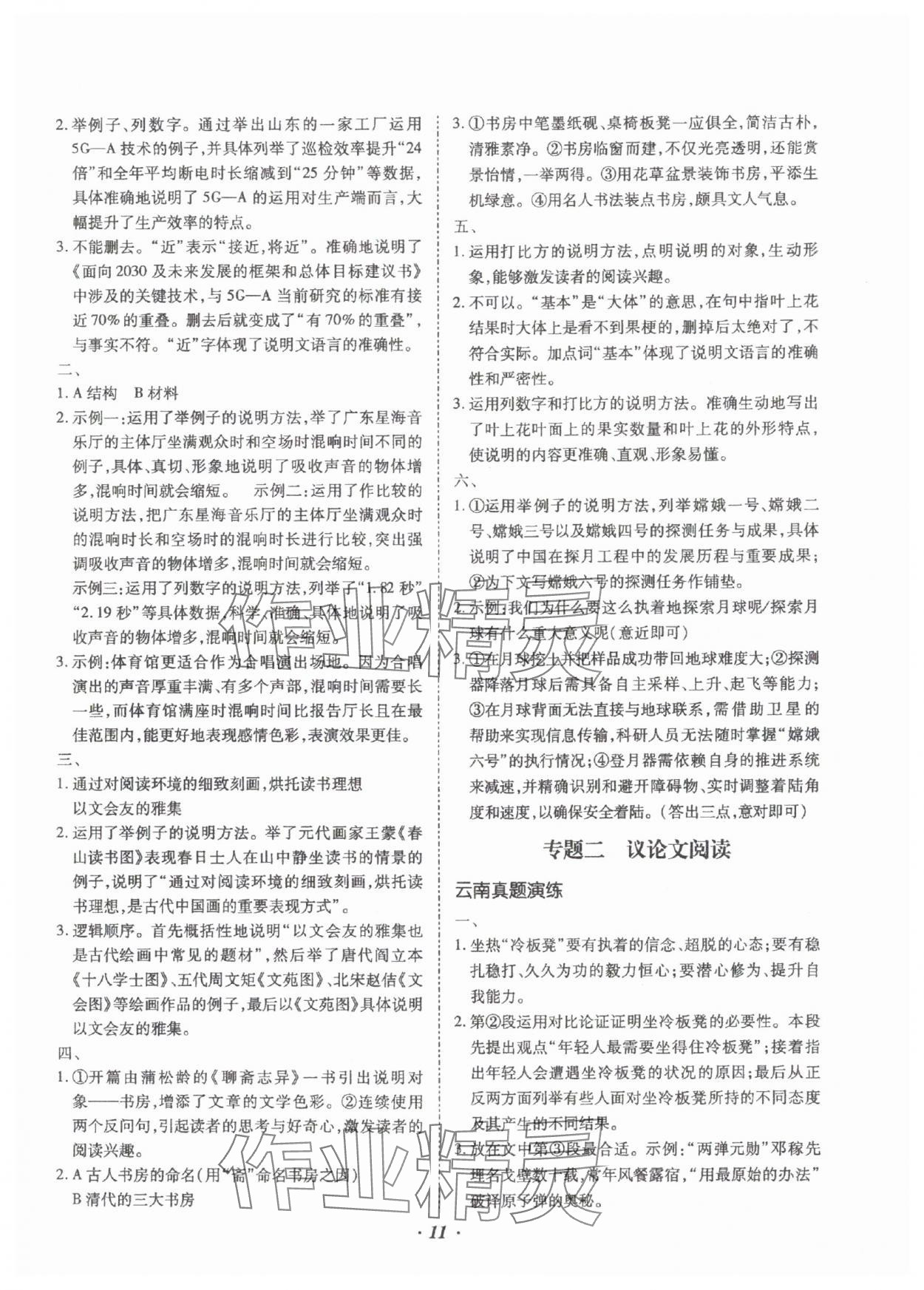 2025年本土攻略精準(zhǔn)復(fù)習(xí)方案語文云南專版 參考答案第11頁
