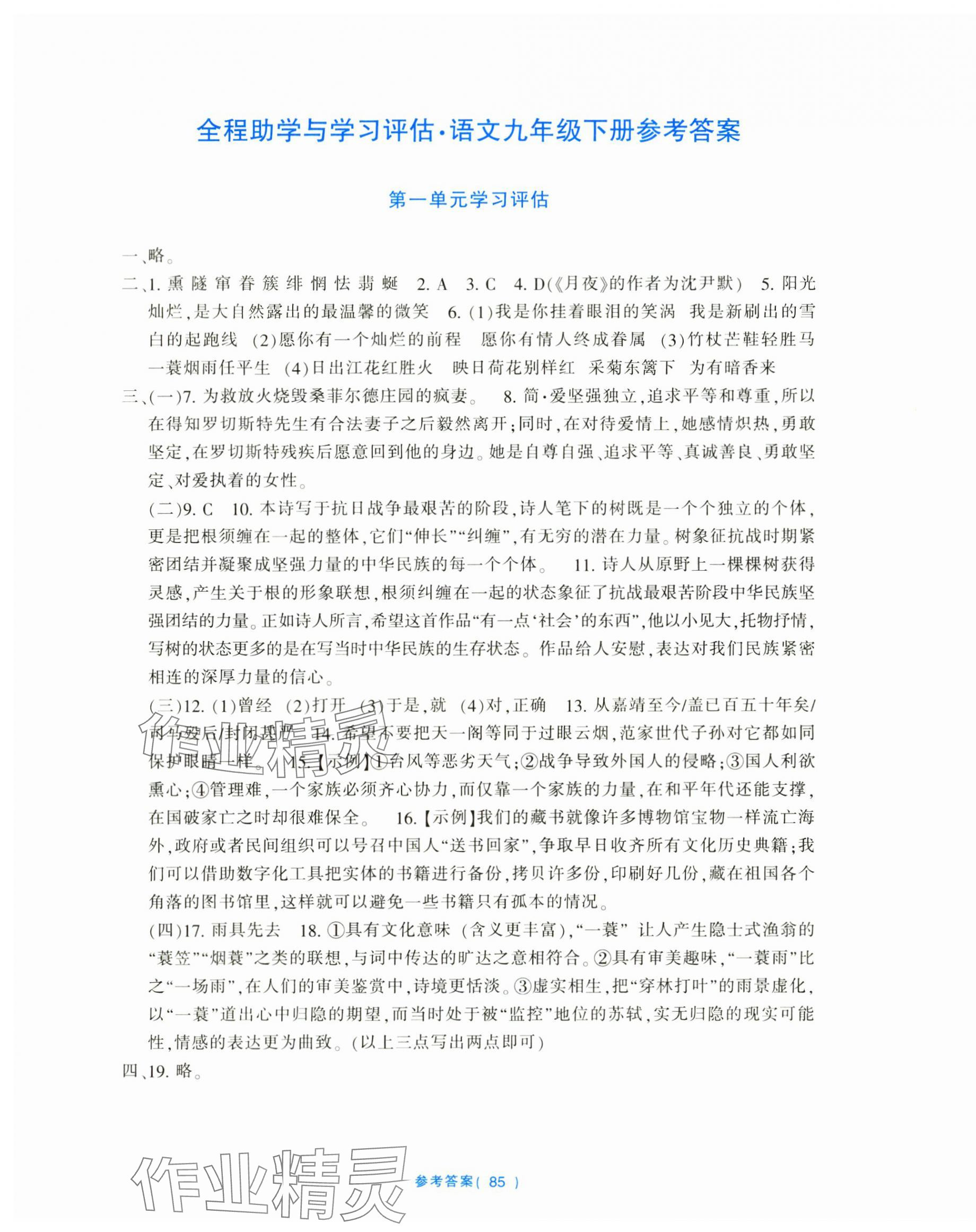 2025年全程助學(xué)與學(xué)習(xí)評(píng)估九年級(jí)語(yǔ)文下冊(cè)人教版 參考答案第1頁(yè)