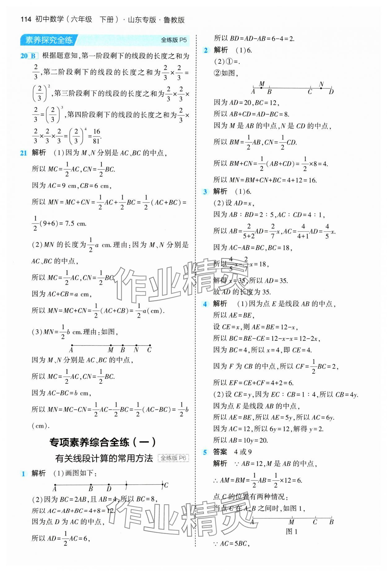 2024年5年中考3年模擬六年級(jí)數(shù)學(xué)下冊(cè)魯教版山東專版54制 參考答案第4頁