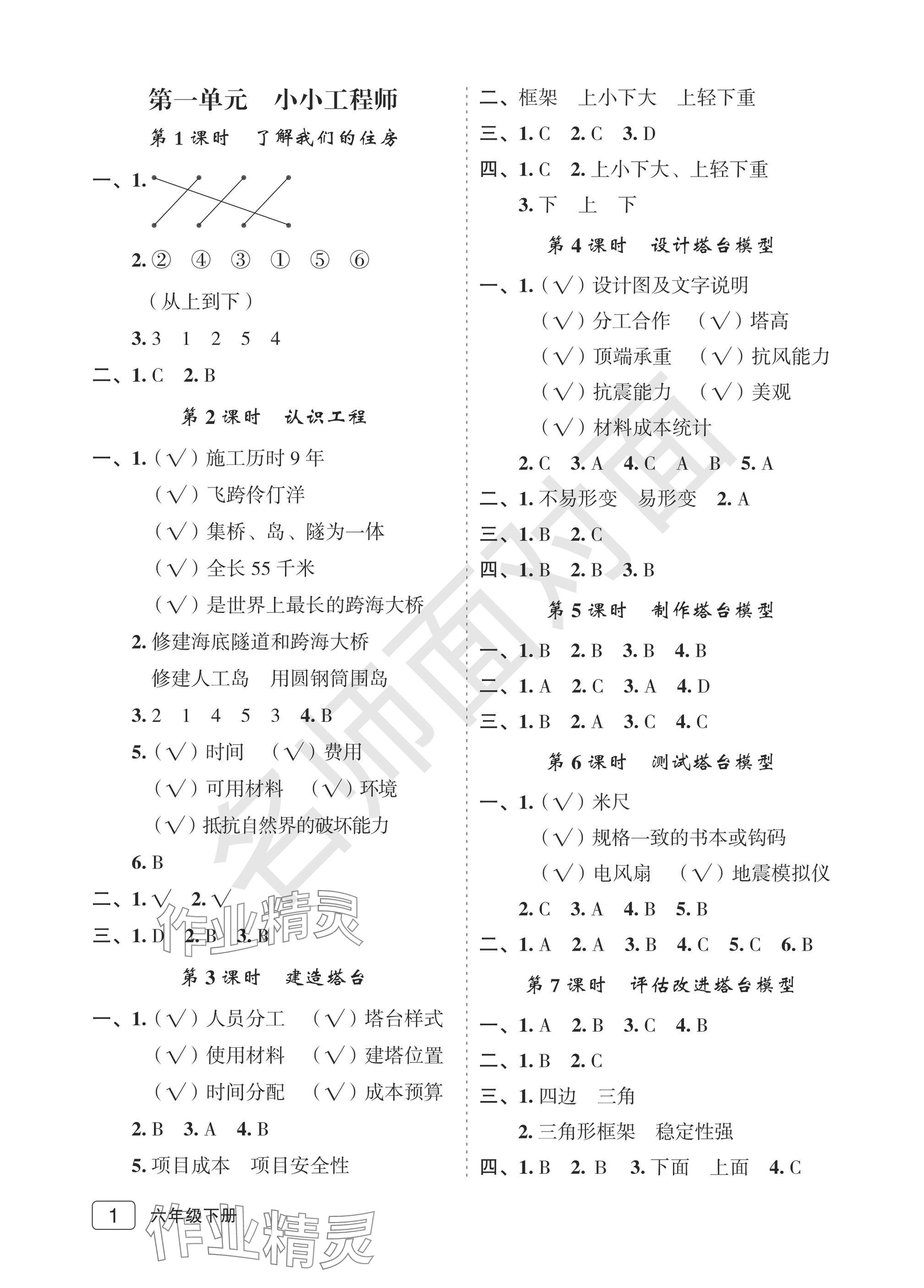 2025年名師面對(duì)面先學(xué)后練六年級(jí)科學(xué)下冊(cè)教科版評(píng)議教輔 參考答案第1頁
