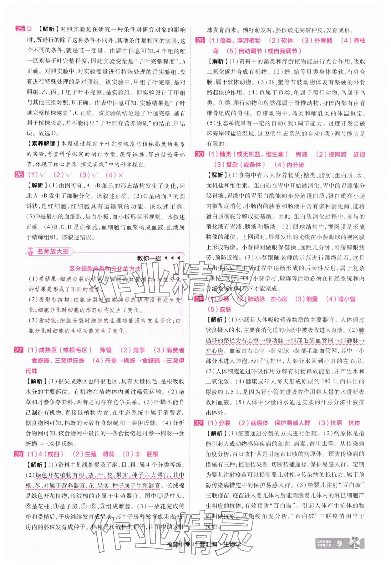 2025年金考卷福建中考45套匯編八年級生物 參考答案第9頁