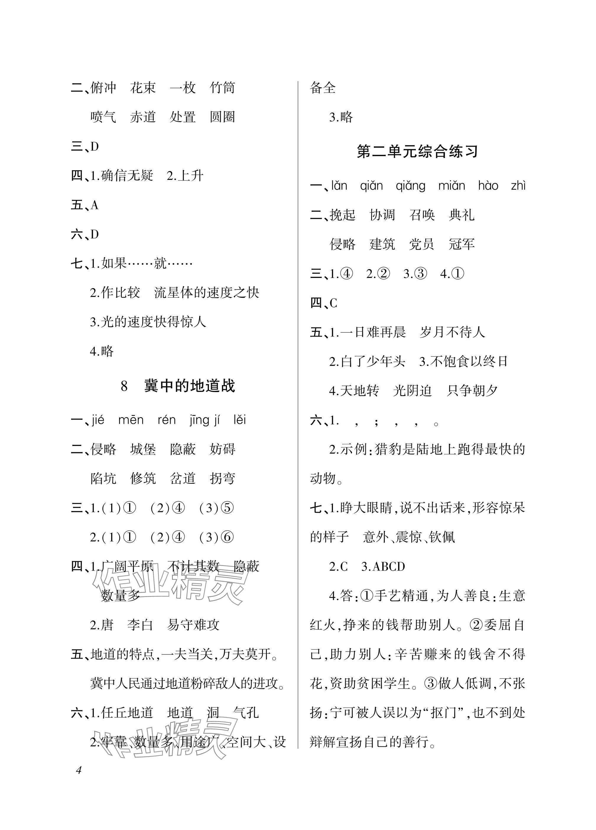 2025年配套練習(xí)與檢測五年級語文上冊人教版 參考答案第4頁