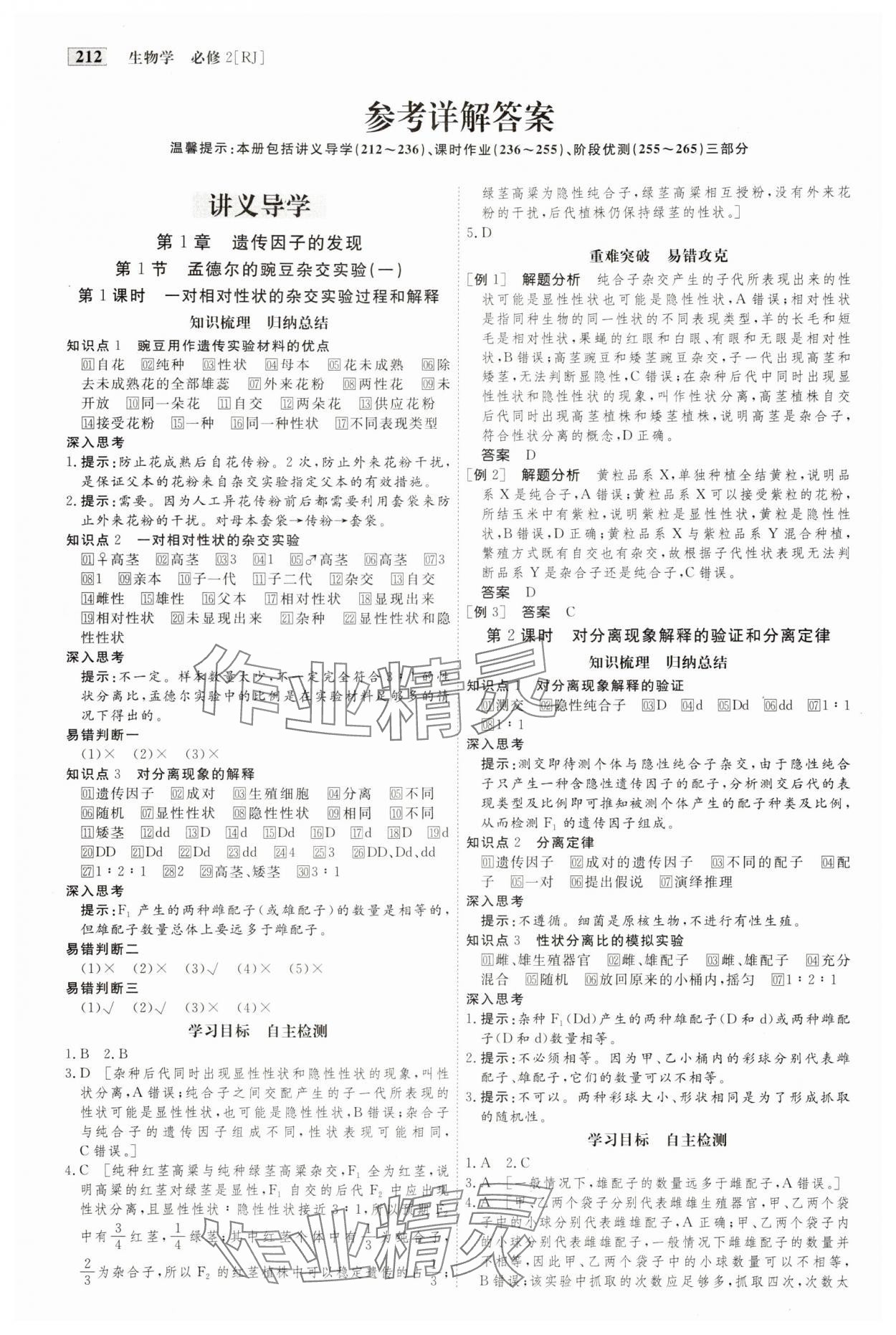 2024年金版教程高中新课程创新导学案高中生物必修2人教版 参考答案第1页