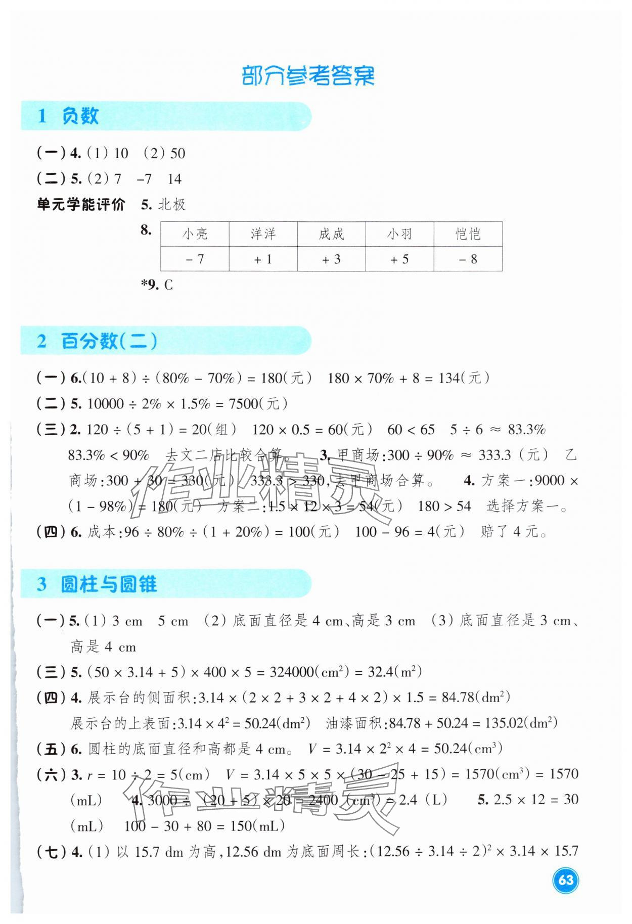 2025年學能評價六年級數(shù)學下冊人教版 參考答案第1頁