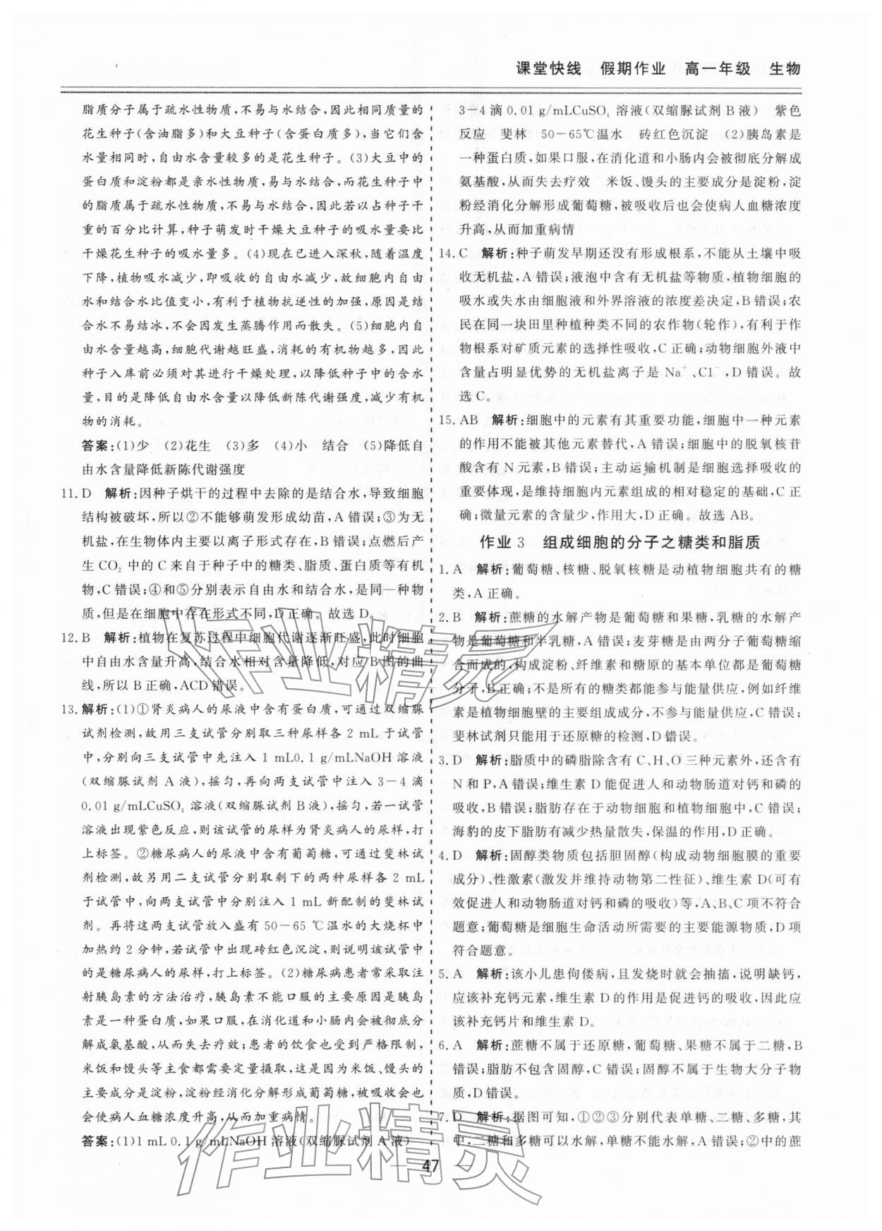 2026年課堂快線假期作業(yè)高一生物&nbsp;第3頁