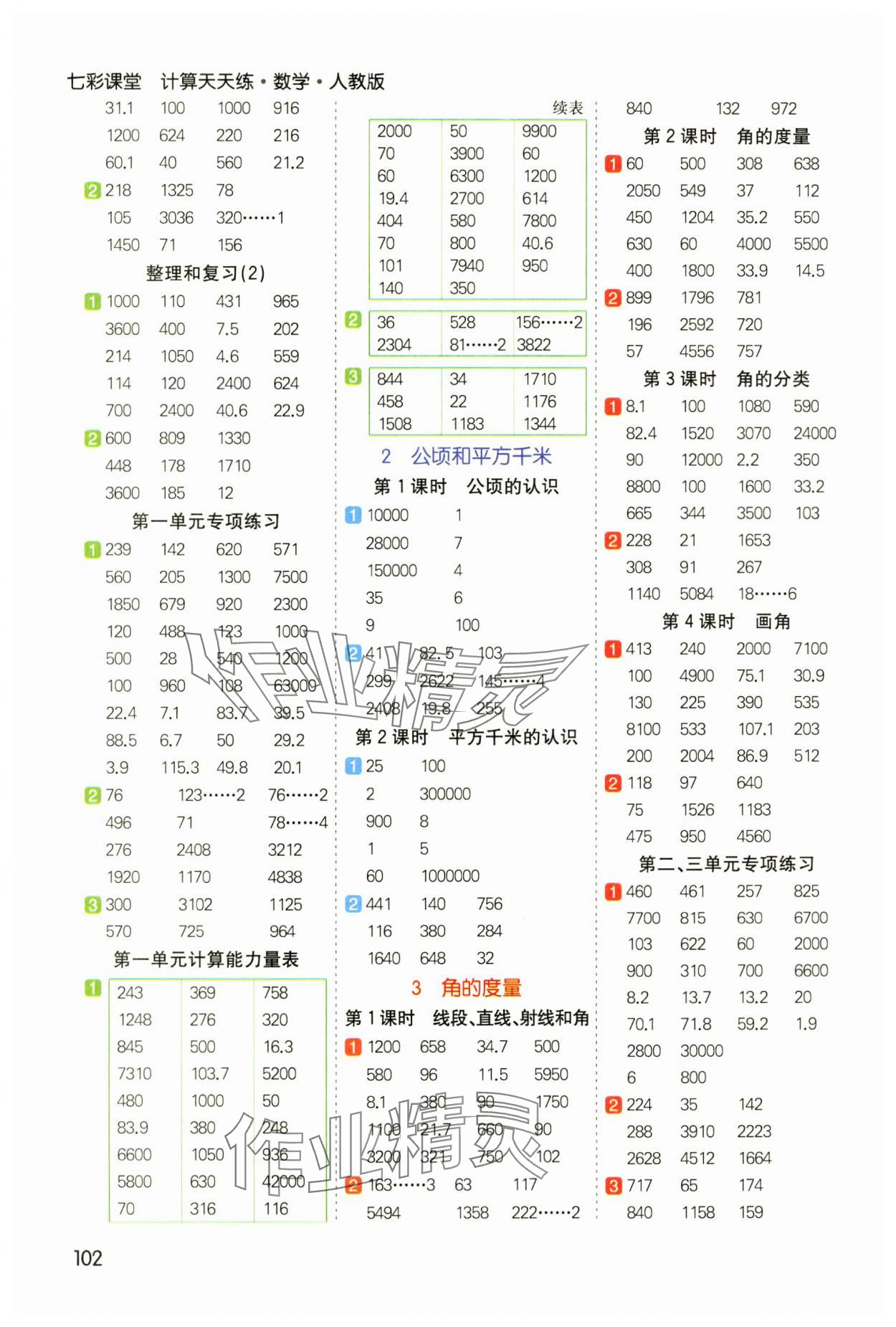 2024年七彩課堂計(jì)算天天練四年級(jí)數(shù)學(xué)上冊(cè)人教版 參考答案第2頁