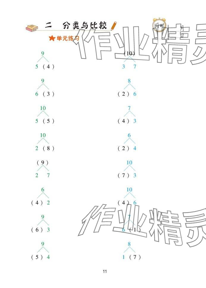 2024年口算天天練一年級(jí)數(shù)學(xué)上冊(cè)青島版 參考答案第11頁