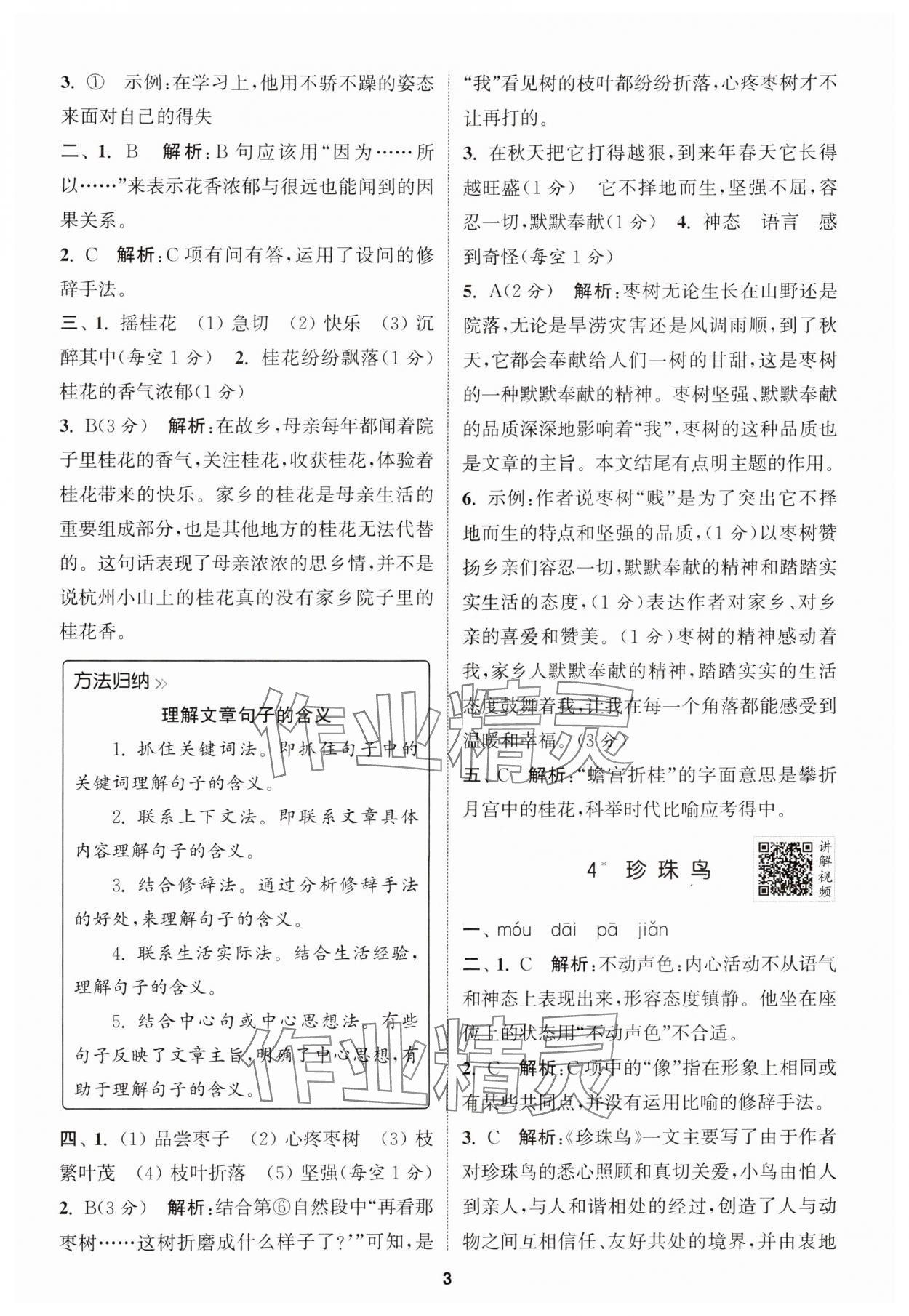 2024年拔尖特訓五年級語文上冊人教版江蘇專版 參考答案第3頁