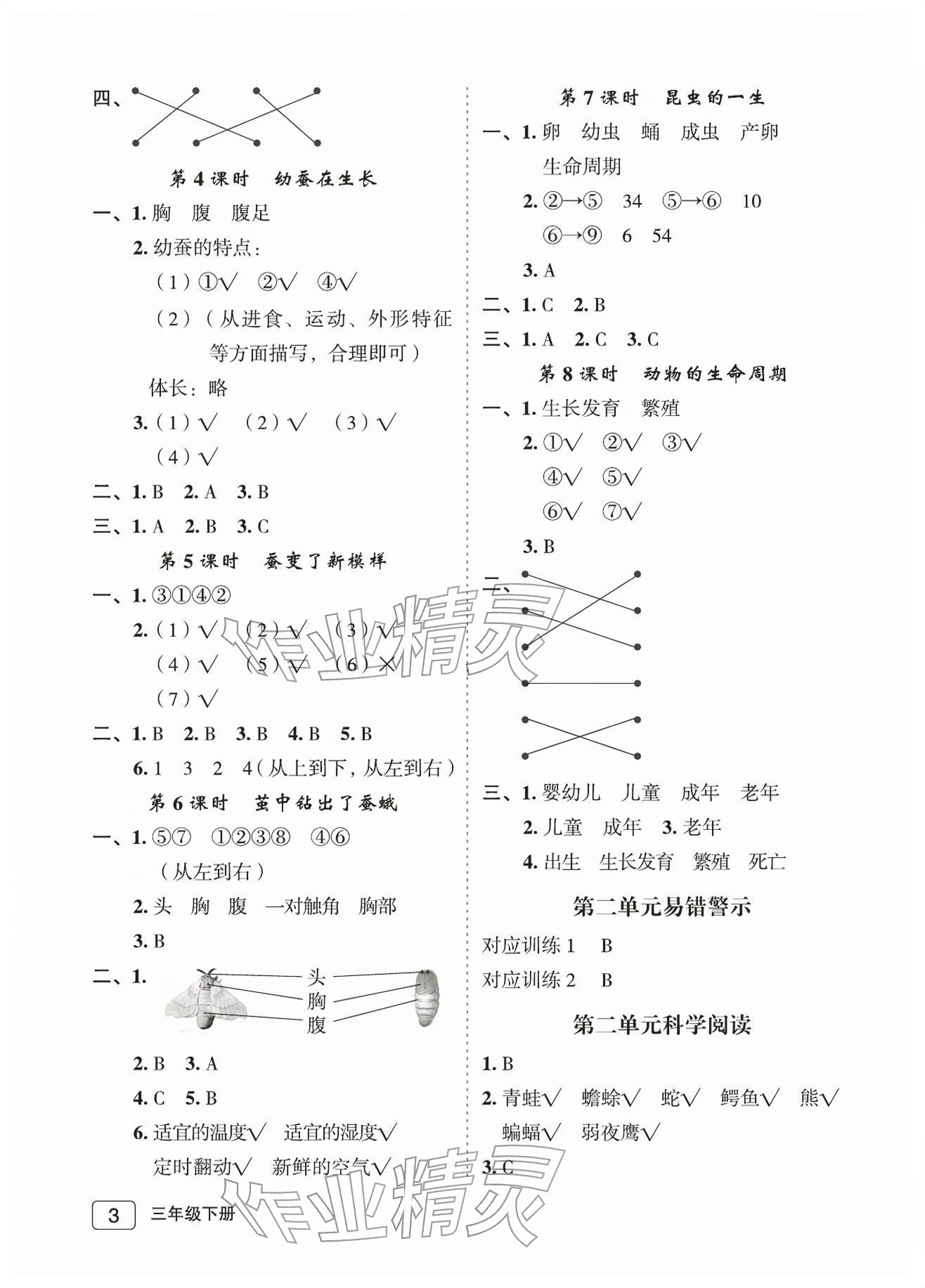 2026年名师面对面先学后练三年级科学下册教科版评议教辅&nbsp;参考答案第3页