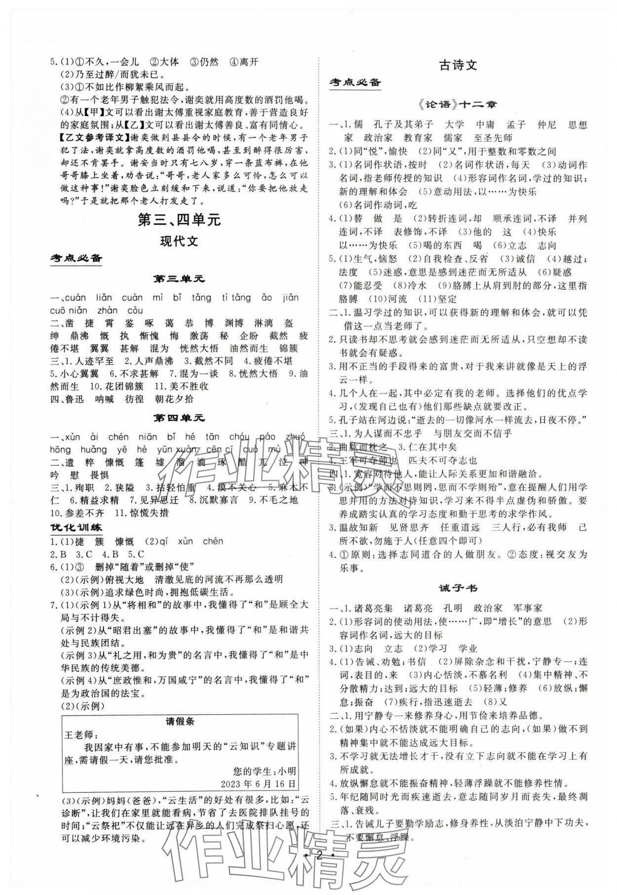 2024年大中考總復習語文內蒙古專版 參考答案第2頁