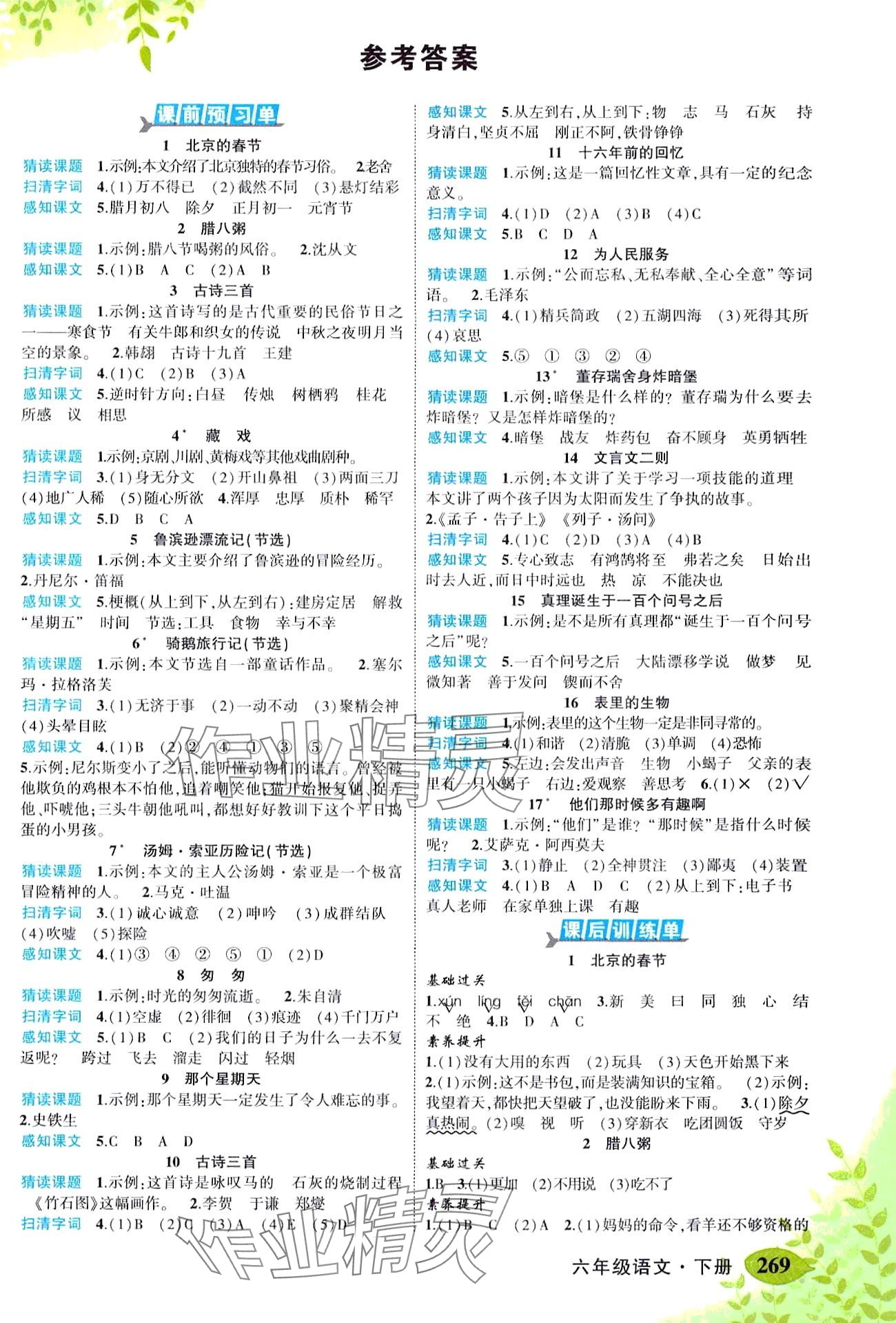 2024年黃岡狀元成才路狀元大課堂六年級語文下冊人教版湖北專版 第1頁