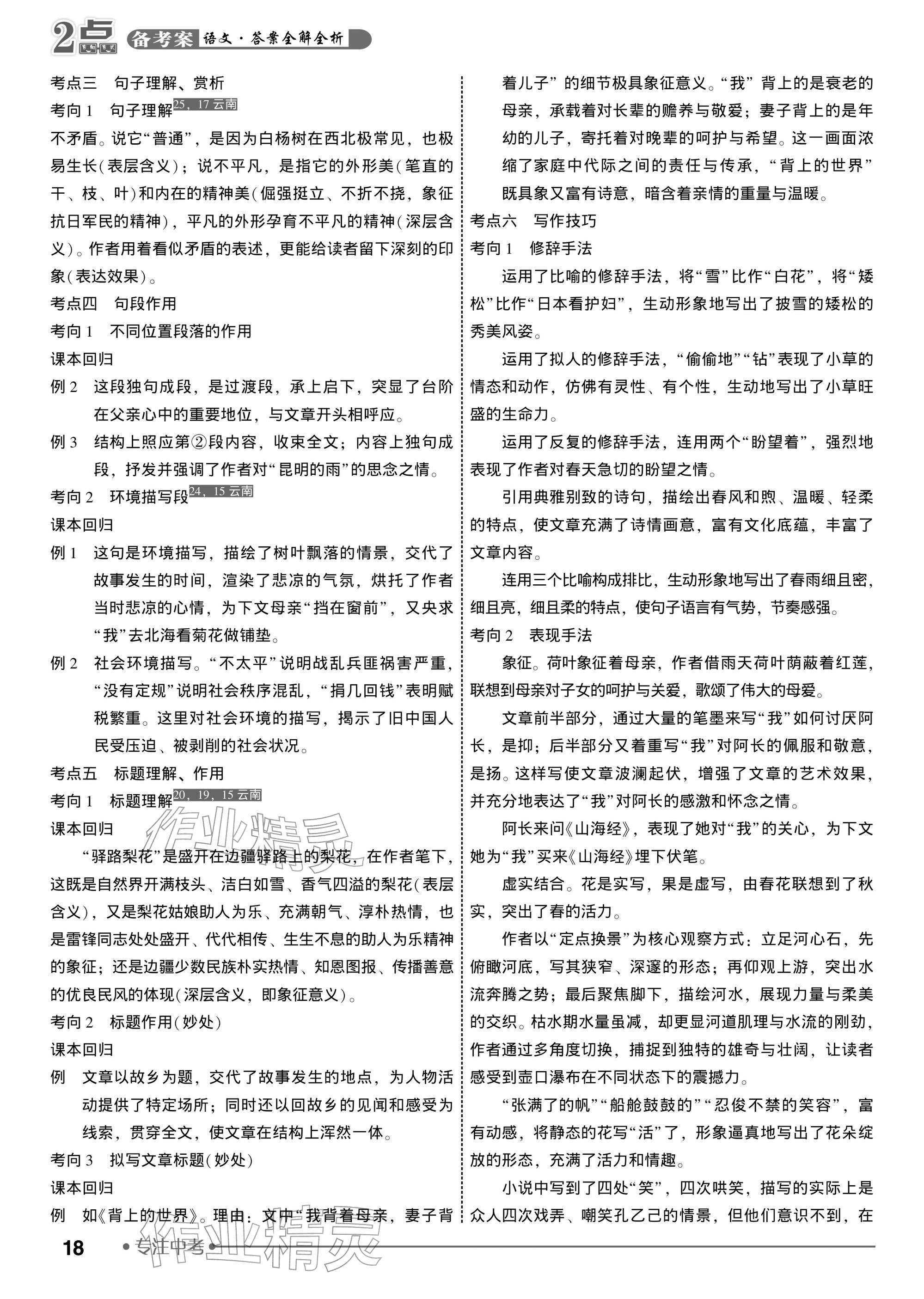 2026年2点备考案中考语文&nbsp;参考答案第18页