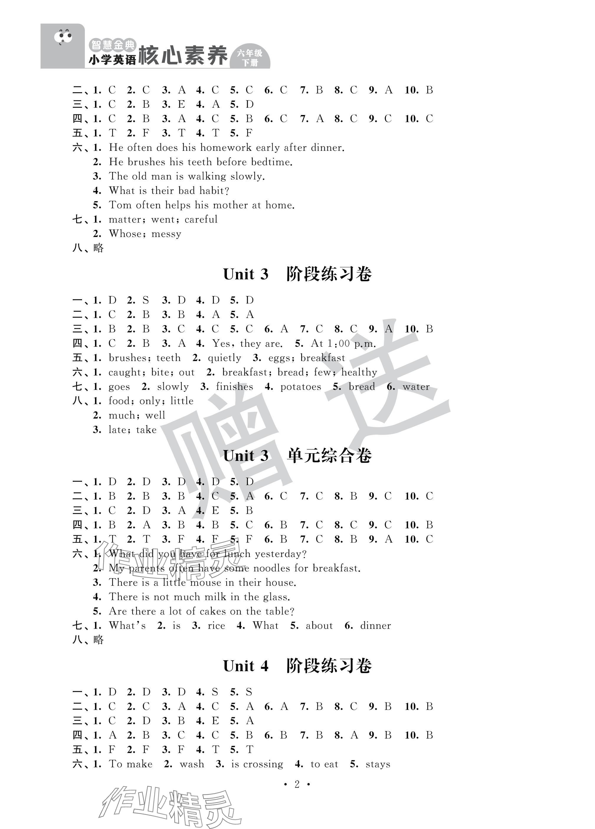 2025年智慧金典核心素养六年级英语下册译林版 参考答案第2页