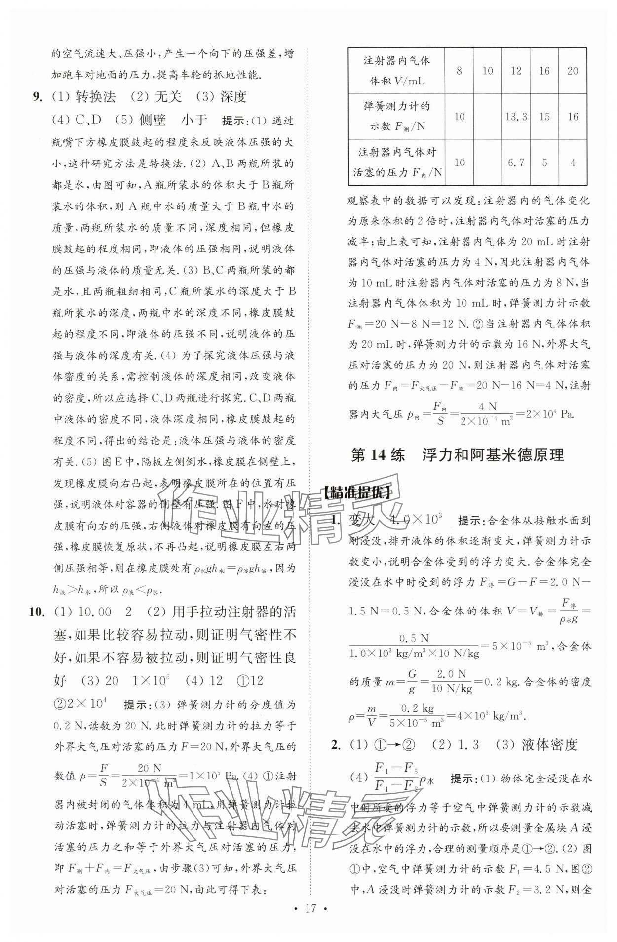 2024年中考物理小题狂做提优版 参考答案第17页