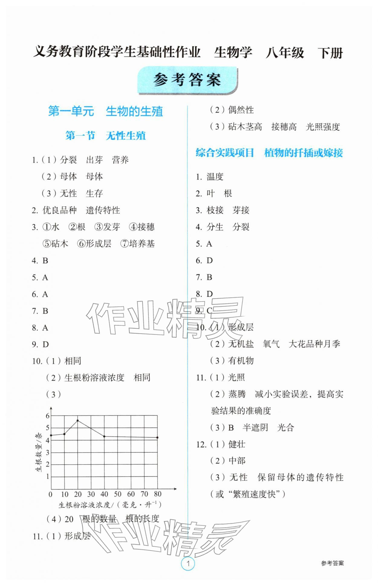 2026年学生基础性作业八年级生物下册人教版&nbsp;参考答案第1页
