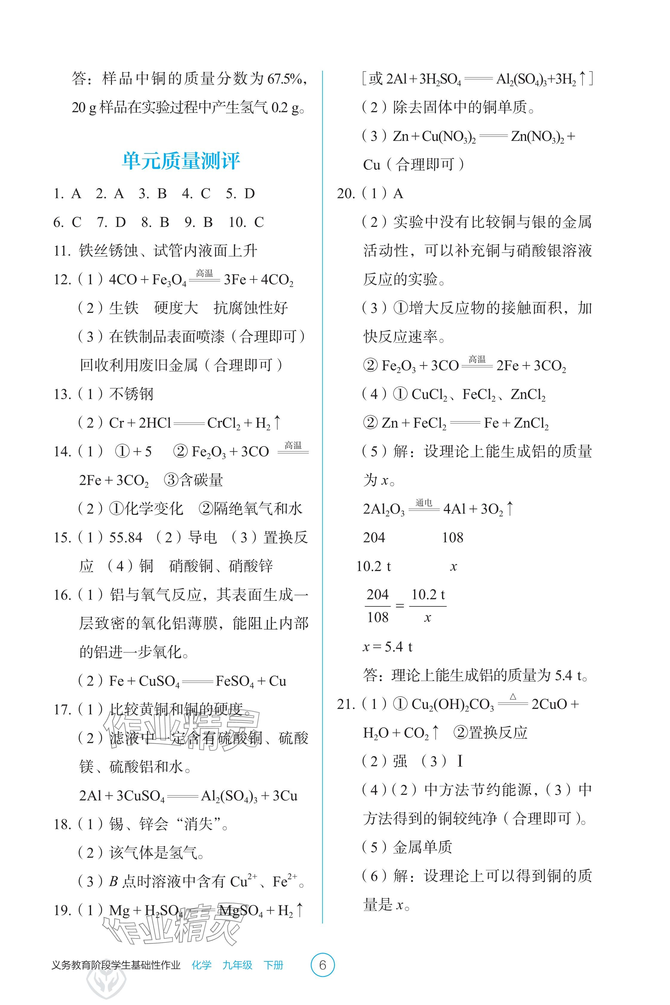 2025年學(xué)生基礎(chǔ)性作業(yè)九年級(jí)化學(xué)下冊(cè)人教版 參考答案第6頁(yè)