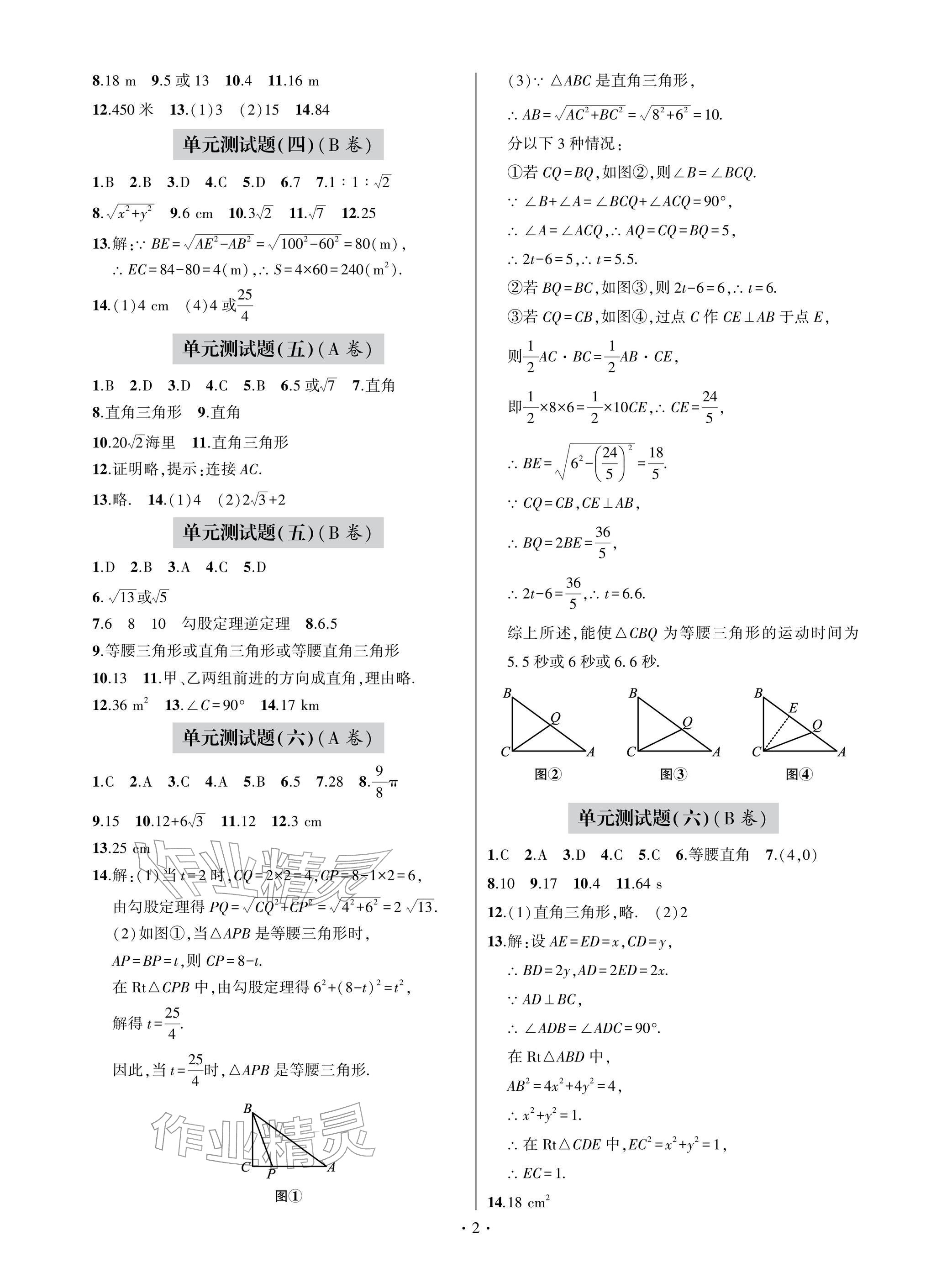 2026年单元自测试卷青岛出版社八年级数学下册人教版&nbsp;参考答案第2页