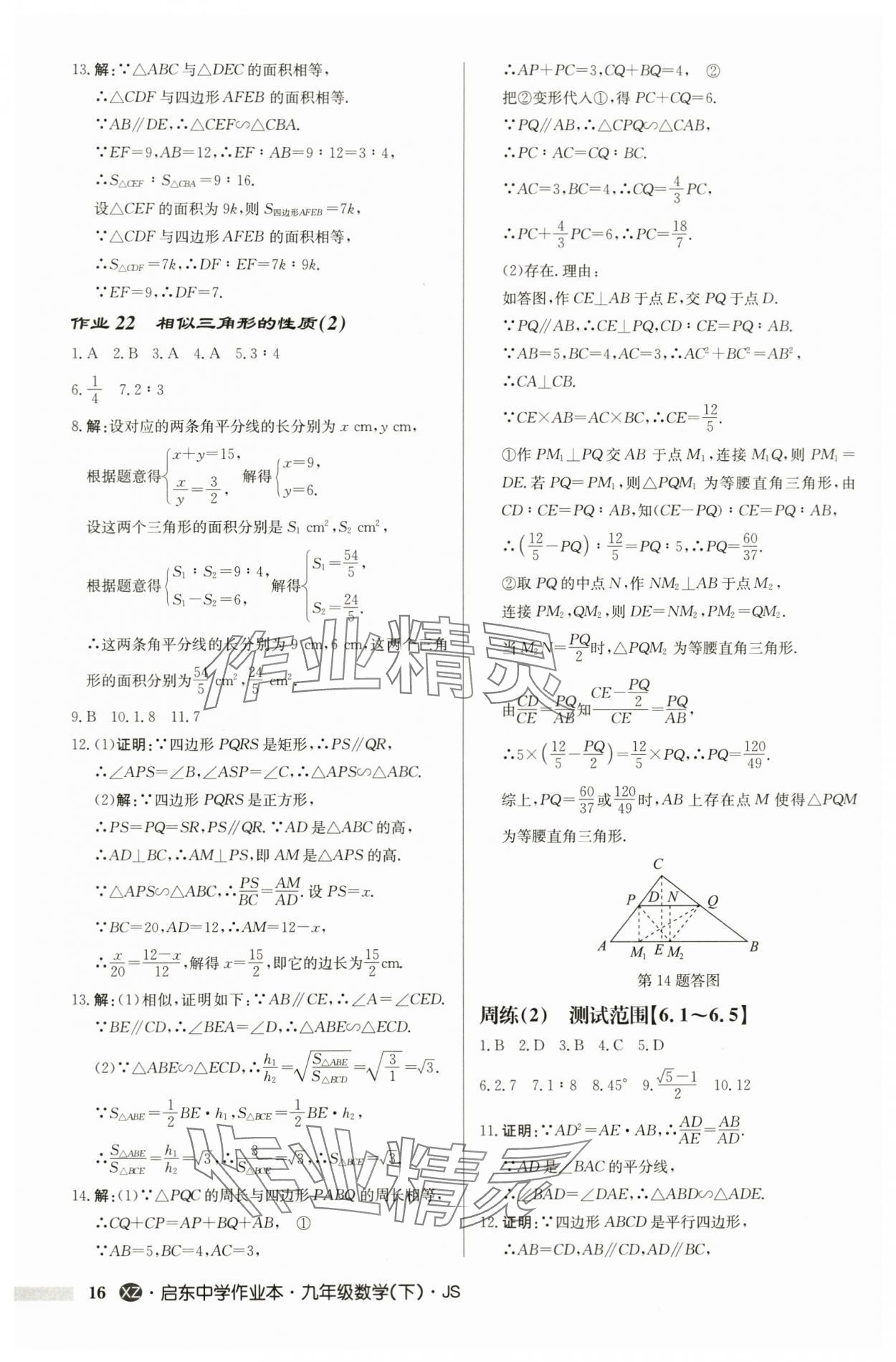 2024年啟東中學作業(yè)本九年級數(shù)學下冊蘇科版徐州專版 第16頁