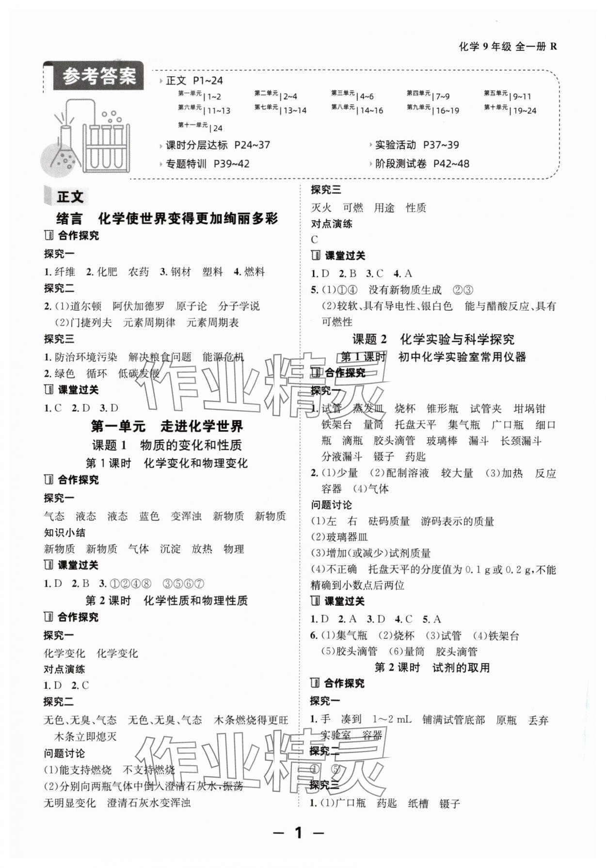 2024年全程突破九年级化学全一册人教版 第1页