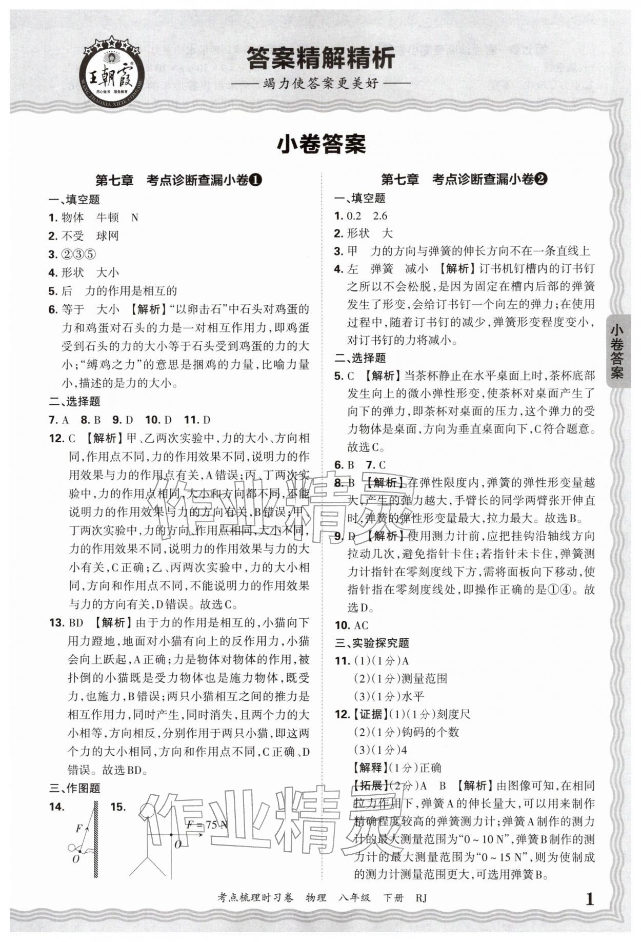2026年王朝霞考点梳理时习卷八年级物理下册人教版&nbsp;第1页