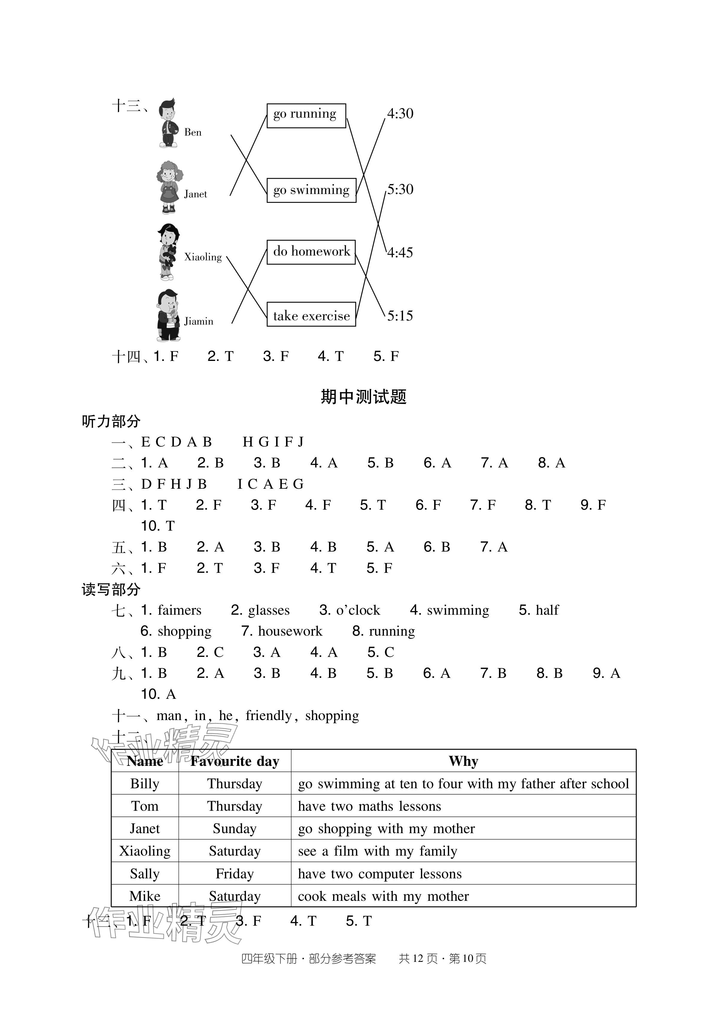 2024年雙基同步導(dǎo)學(xué)導(dǎo)練四年級英語下冊教科版廣州專版 參考答案第10頁