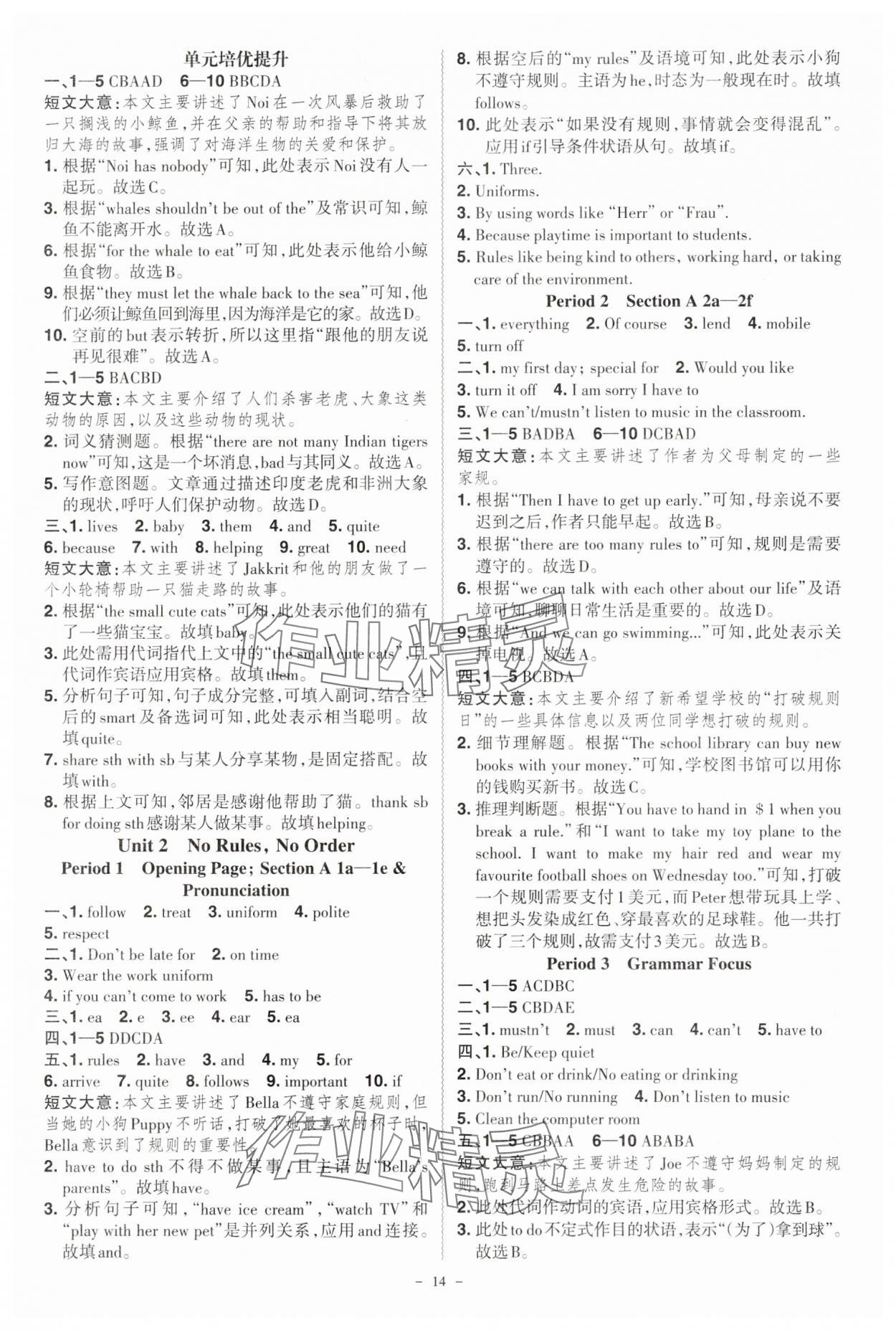 2025年同步?jīng)_刺七年級英語下冊人教版 參考答案第14頁