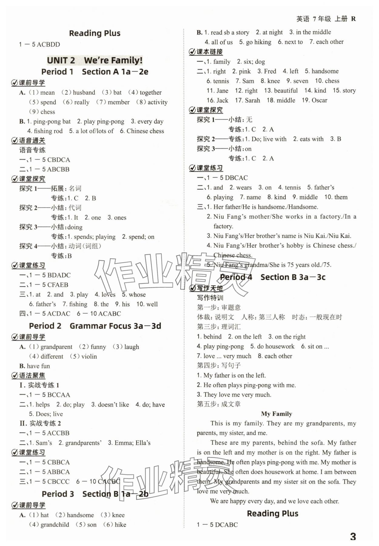 2025年全程突破七年级英语上册人教版 参考答案第3页