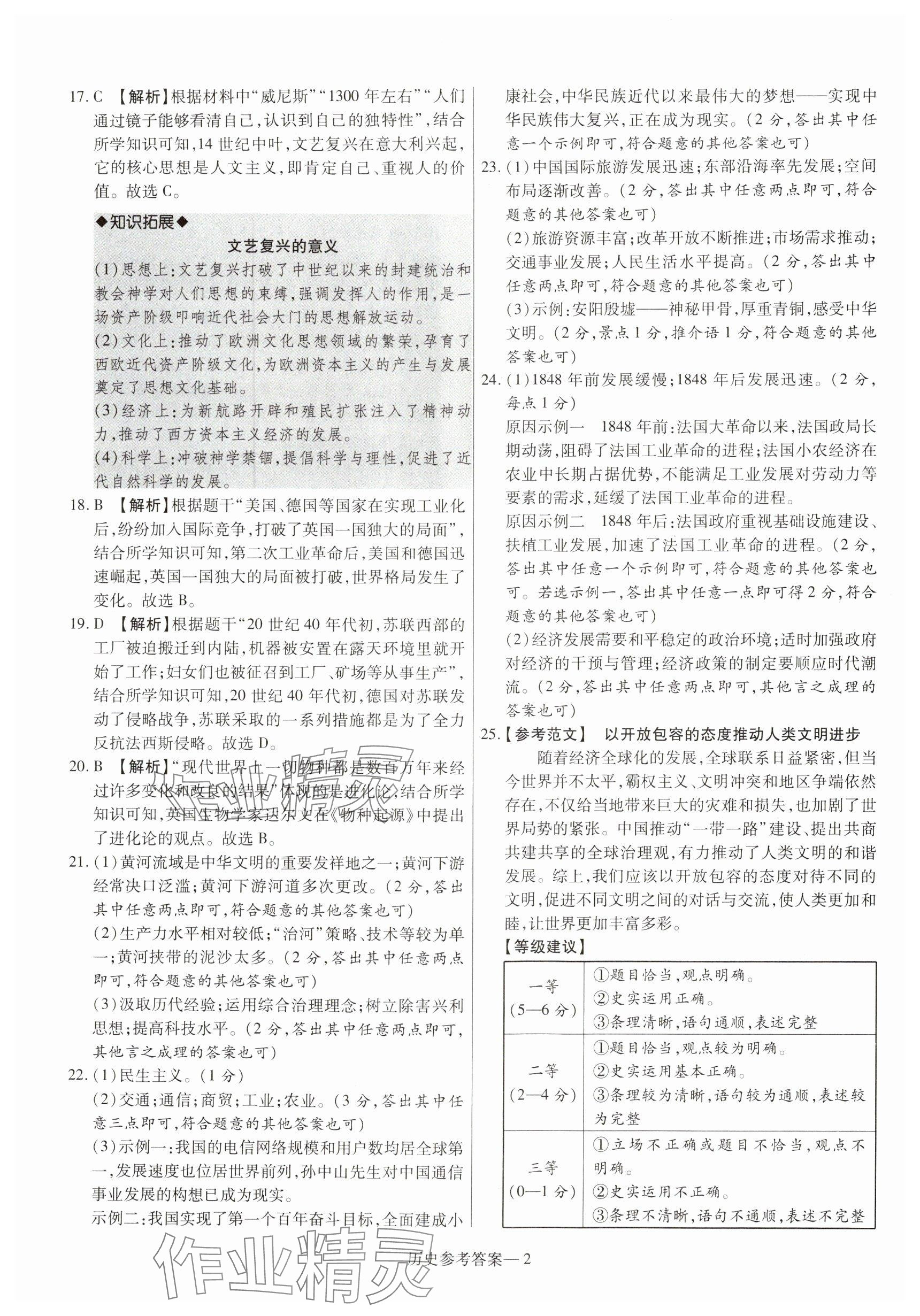 2025年泽睿文化真题汇编卷历史河南专版 参考答案第2页