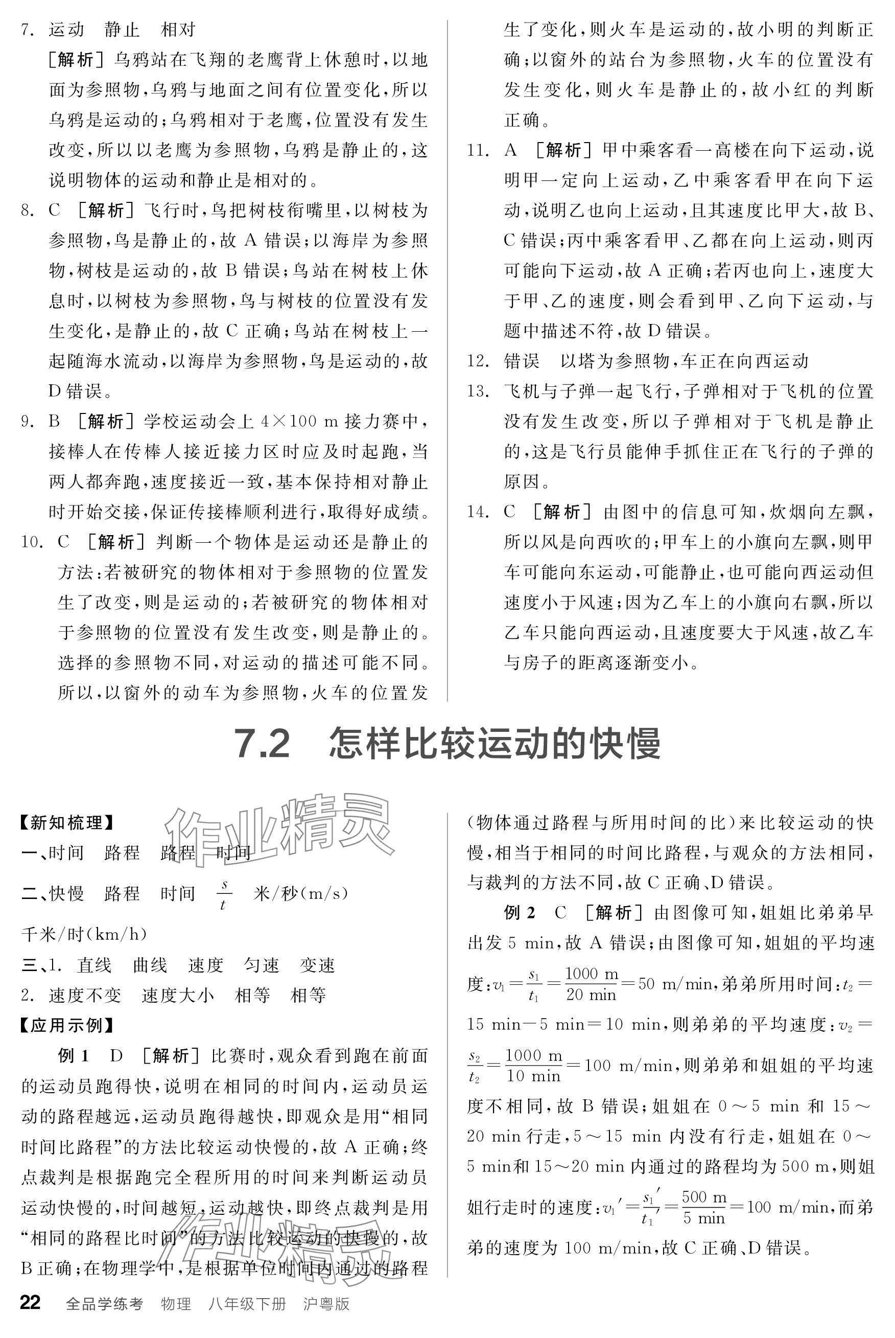 2024年全品学练考八年级物理下册沪粤版 参考答案第22页