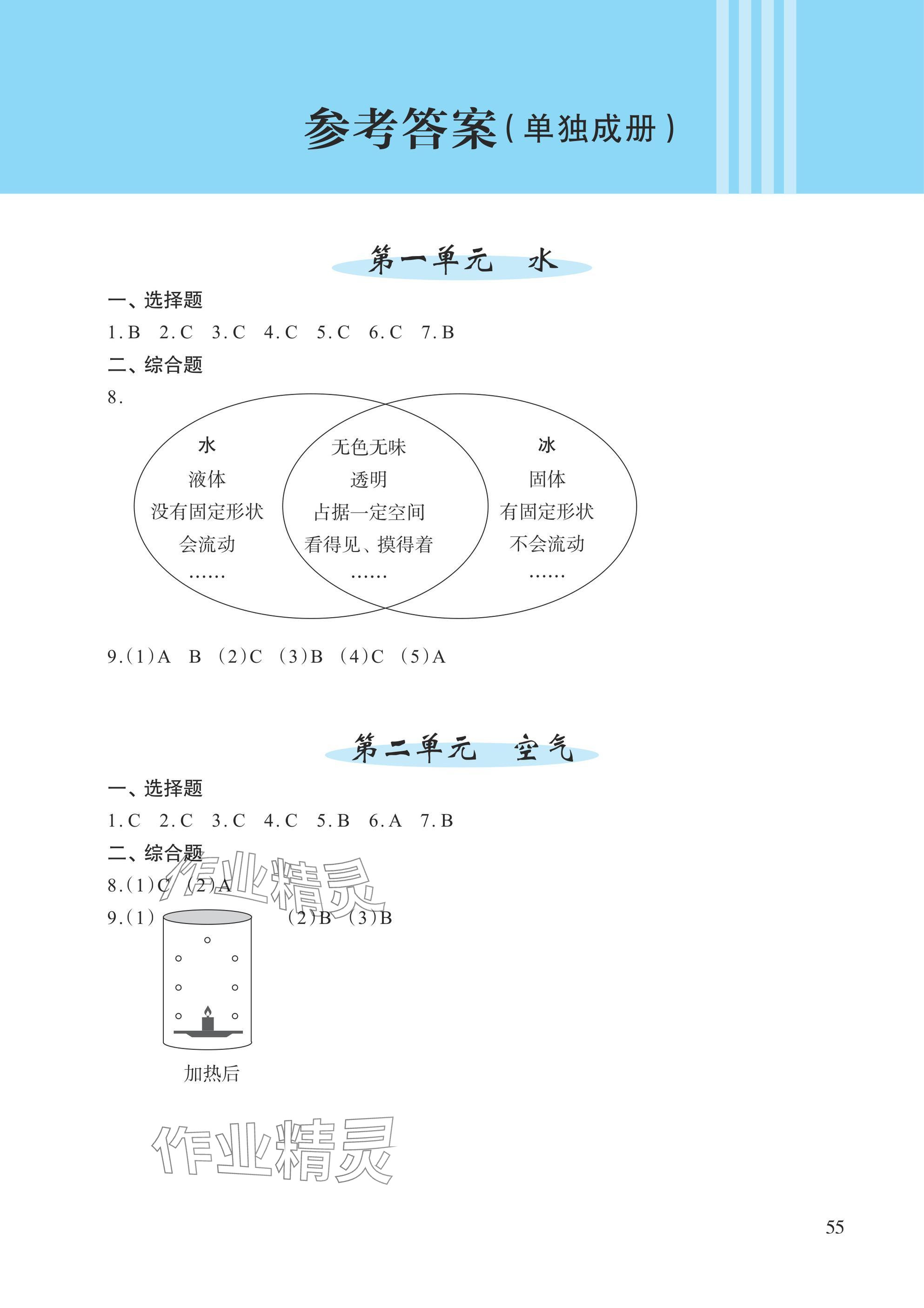 2024年小學(xué)單元素養(yǎng)作業(yè)三年級(jí)科學(xué)上冊(cè)教科版 參考答案第1頁