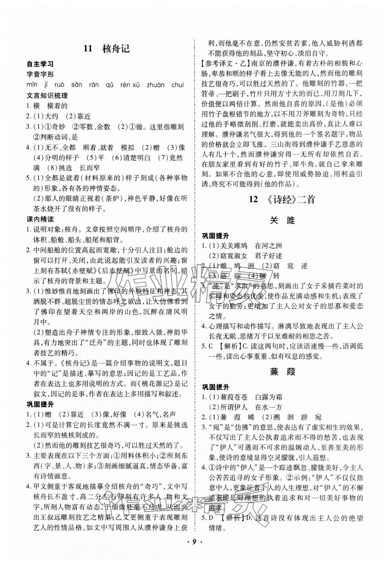 2025年本土攻略八年級(jí)語文下冊人教版云南專版 參考答案第9頁