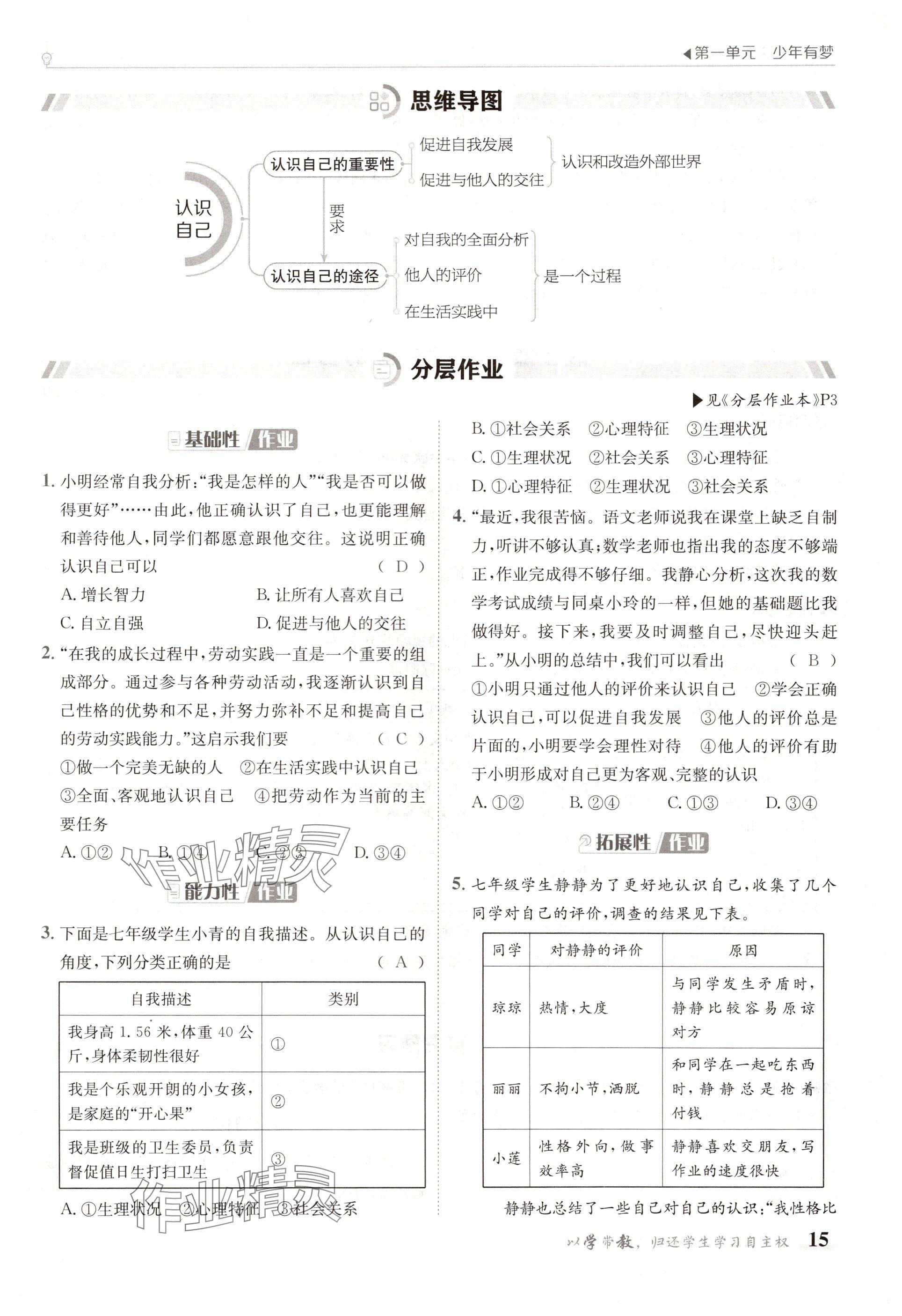 2024年金太陽導(dǎo)學(xué)案七年級道德與法治上冊人教版 參考答案第15頁