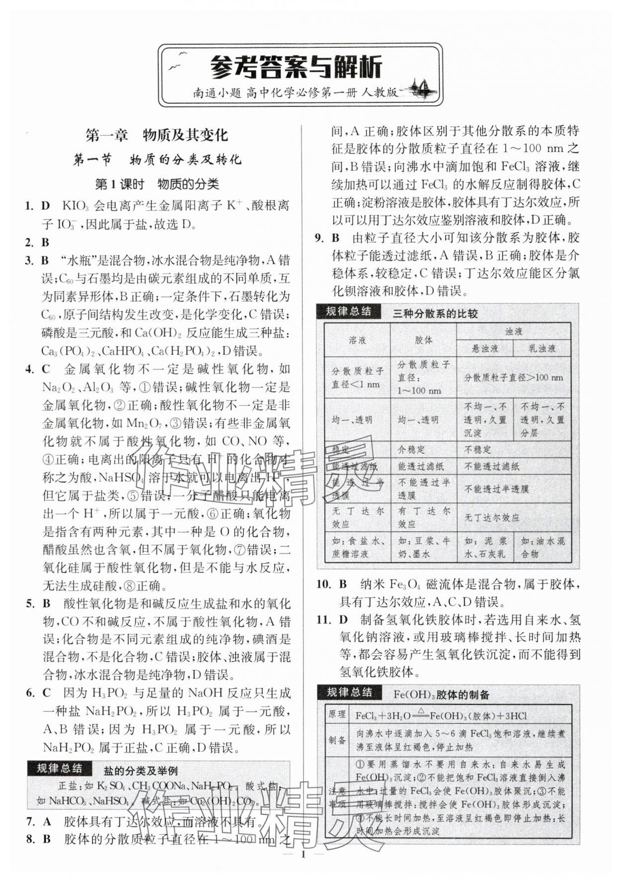 2024年南通小題高中化學(xué)必修第一冊(cè)人教版 第1頁