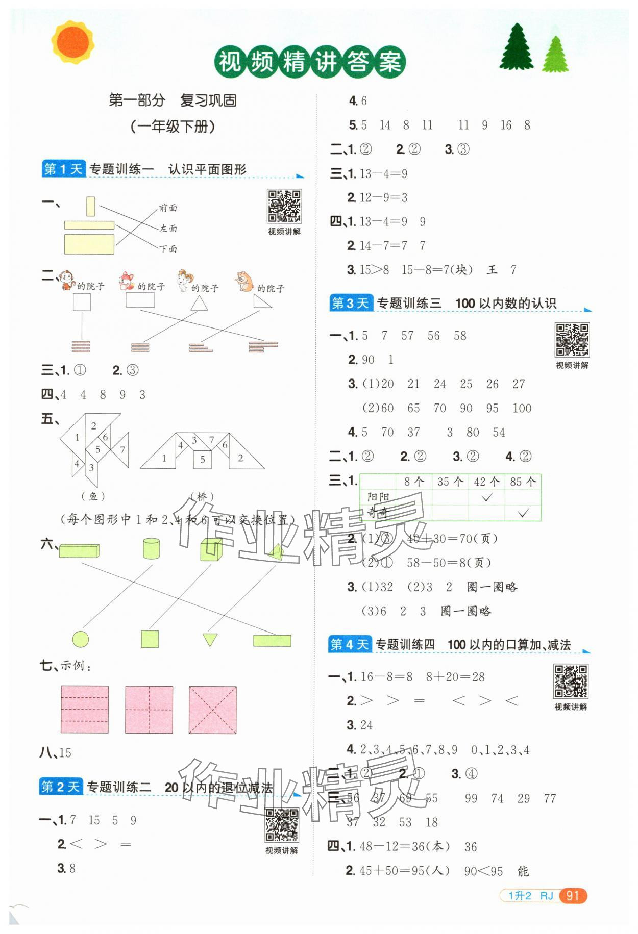 2025年陽光同學暑假銜接一升二年級數學人教版 第1頁