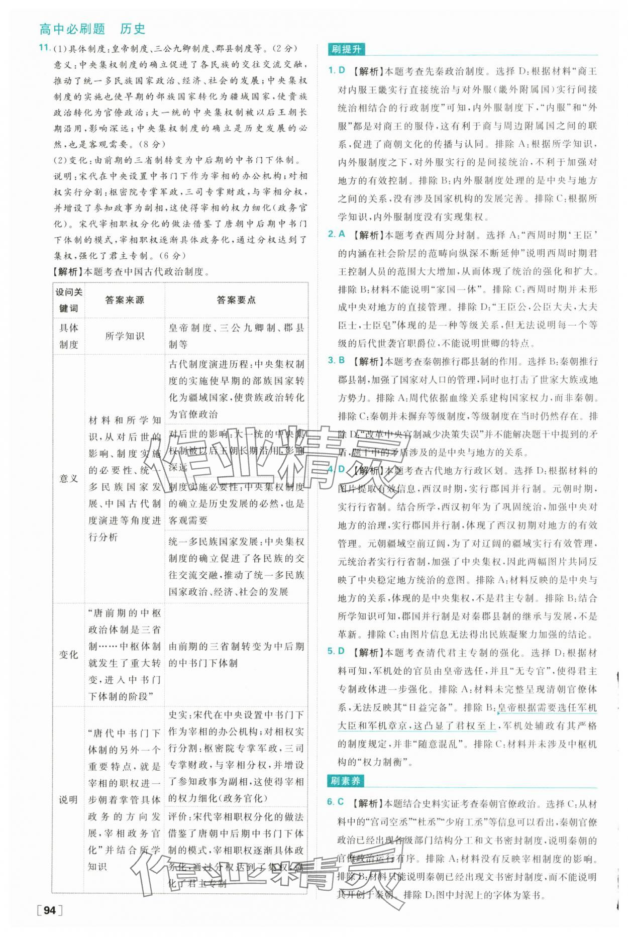 2025年高中必刷題高二歷史選擇性必修1人教版 參考答案第2頁