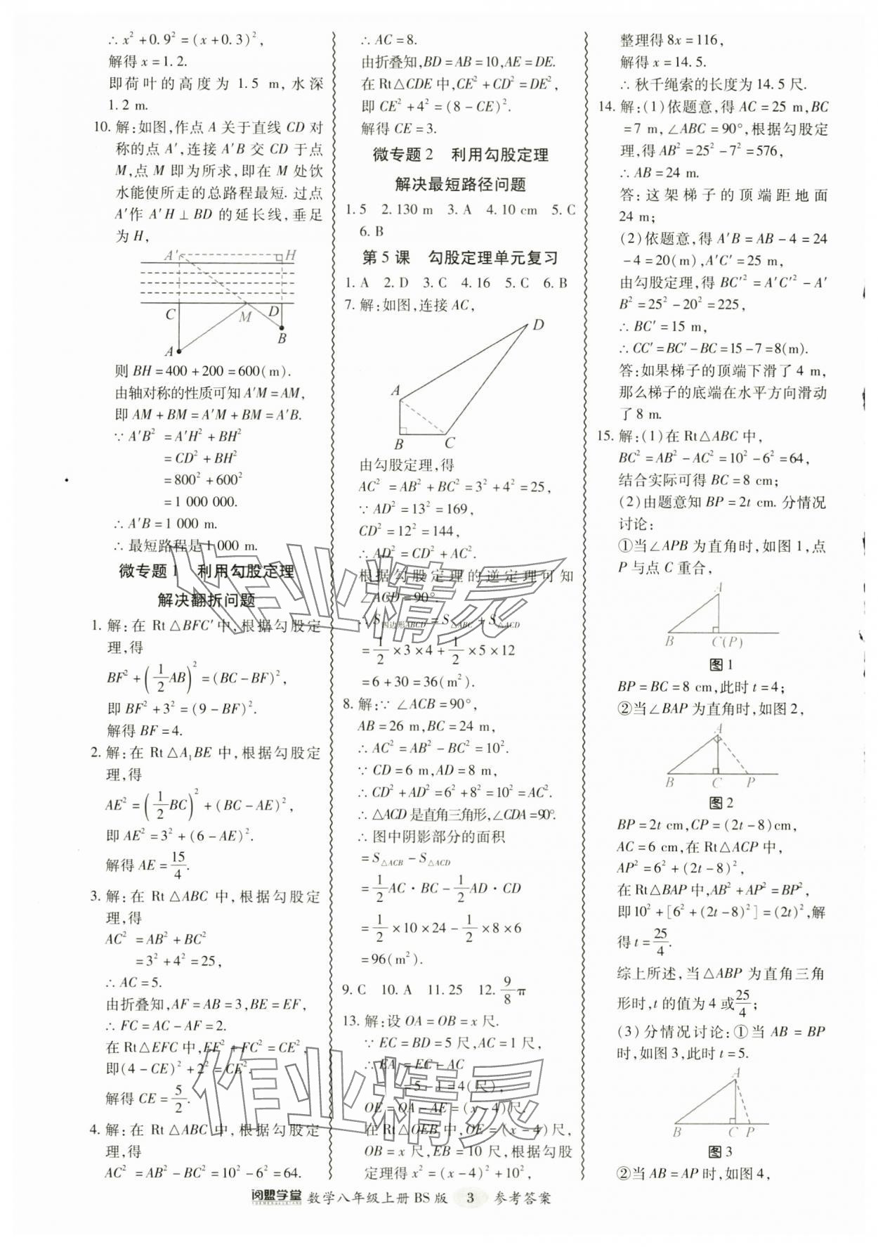 2024年零障礙導(dǎo)教導(dǎo)學(xué)案八年級數(shù)學(xué)上冊北師大版 參考答案第3頁