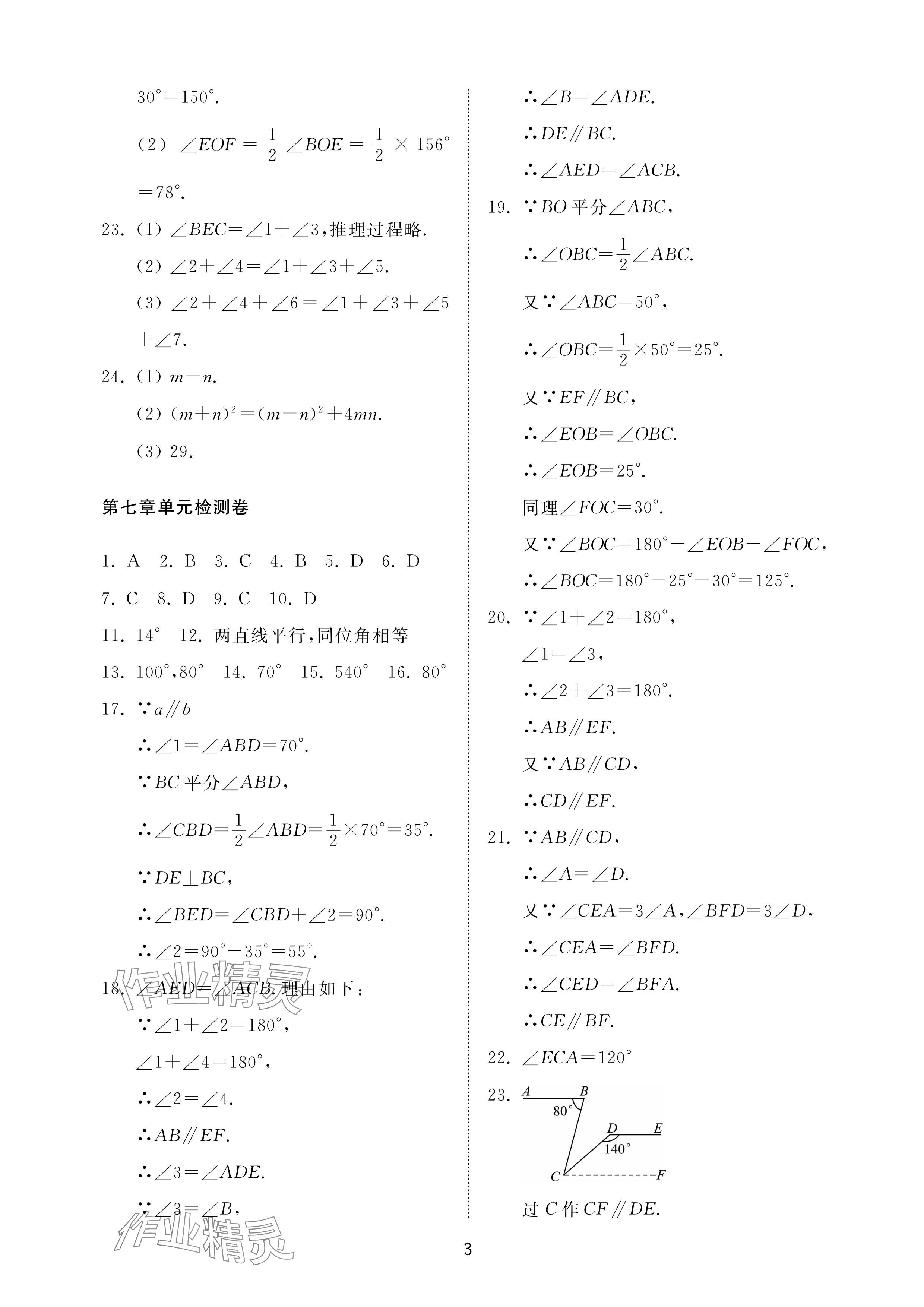 2024年同步練習(xí)冊配套檢測卷六年級數(shù)學(xué)下冊魯教版煙臺(tái)專版54制 參考答案第3頁