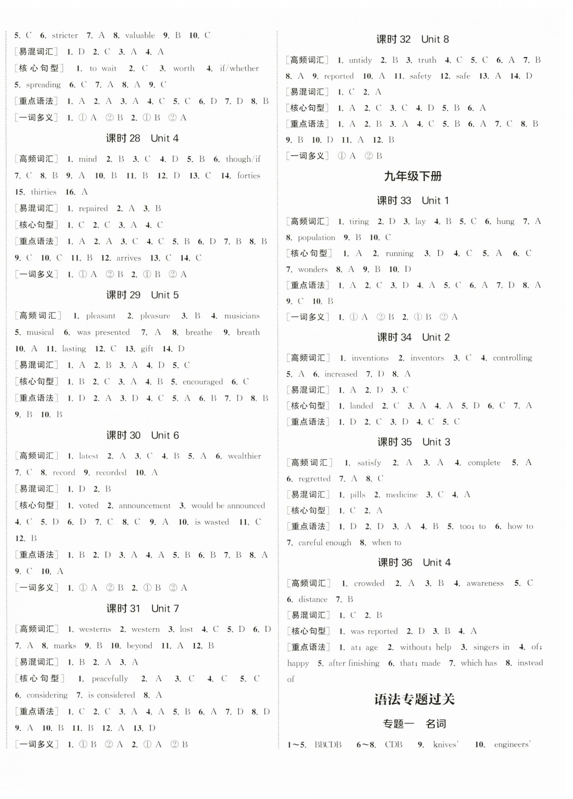 2024年通城学典通城1典中考复习方略英语南通专用 参考答案第4页