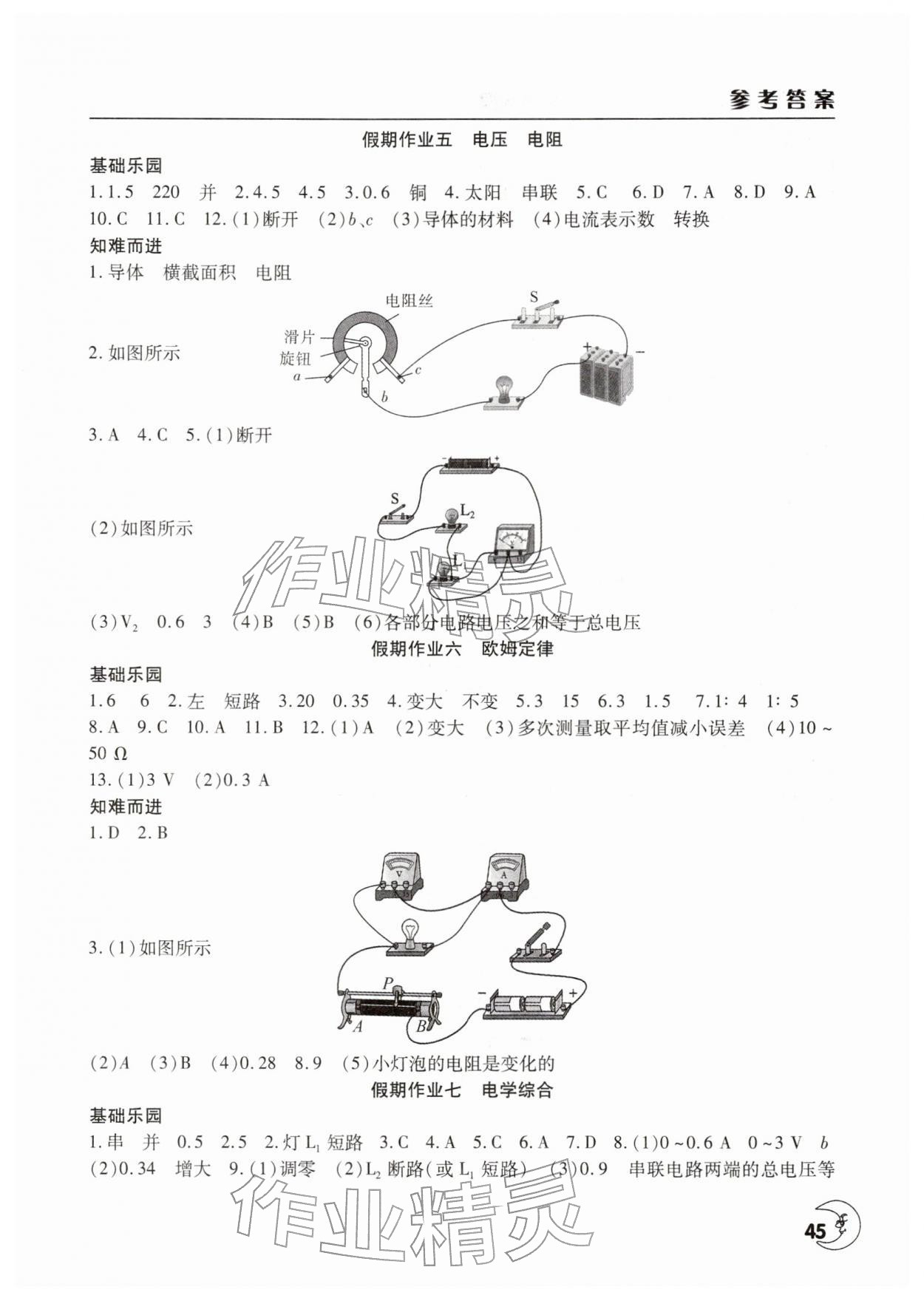 2026年寒假作业天天练文心出版社九年级物理全一册通用版&nbsp;参考答案第2页