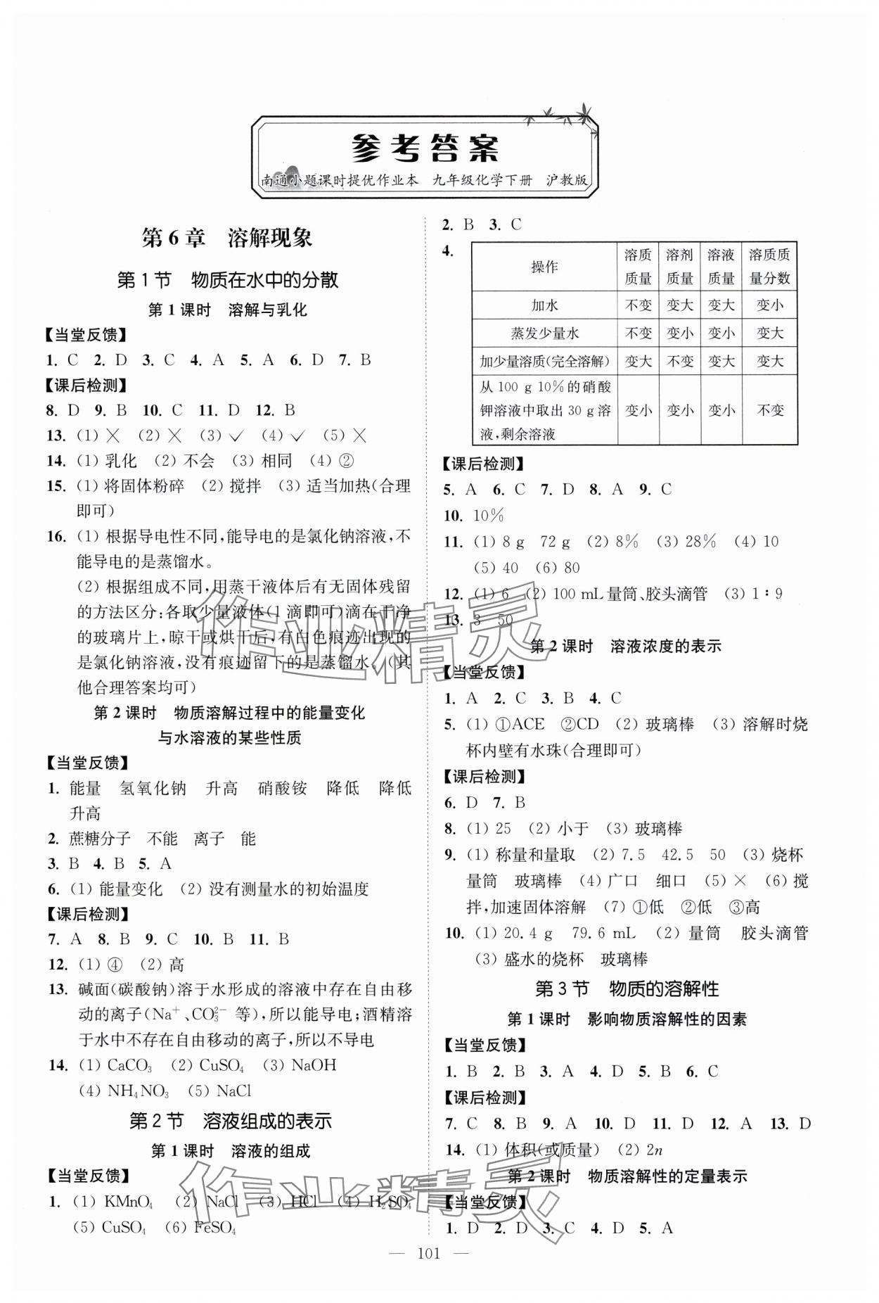 2024年南通小題課時提優(yōu)作業(yè)本九年級化學(xué)下冊滬教版 第1頁