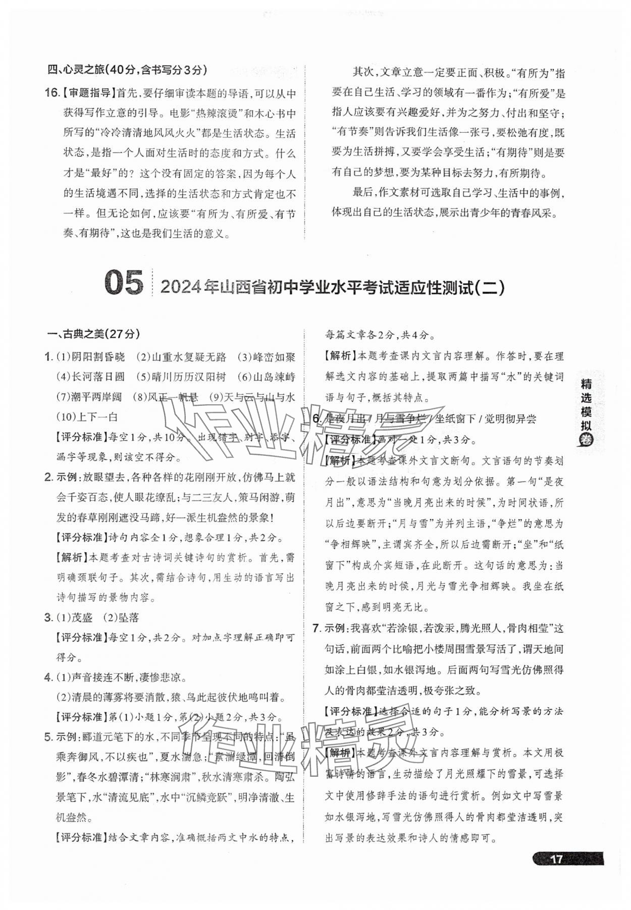 2025年領(lǐng)跑卷語文山西專版&nbsp;參考答案第17頁