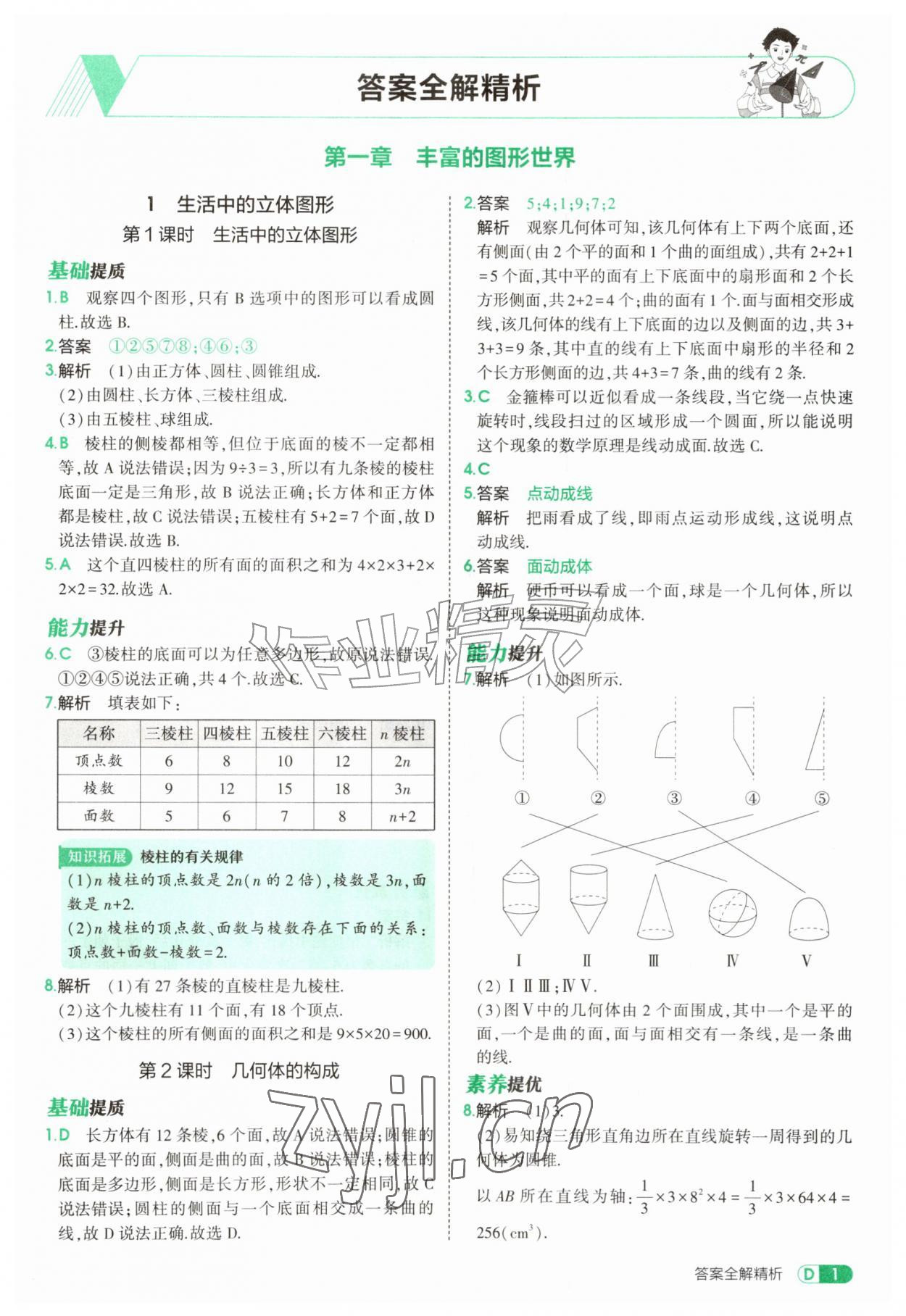 2026年5年中考3年模拟七年级数学上册北师大版&nbsp;参考答案第1页