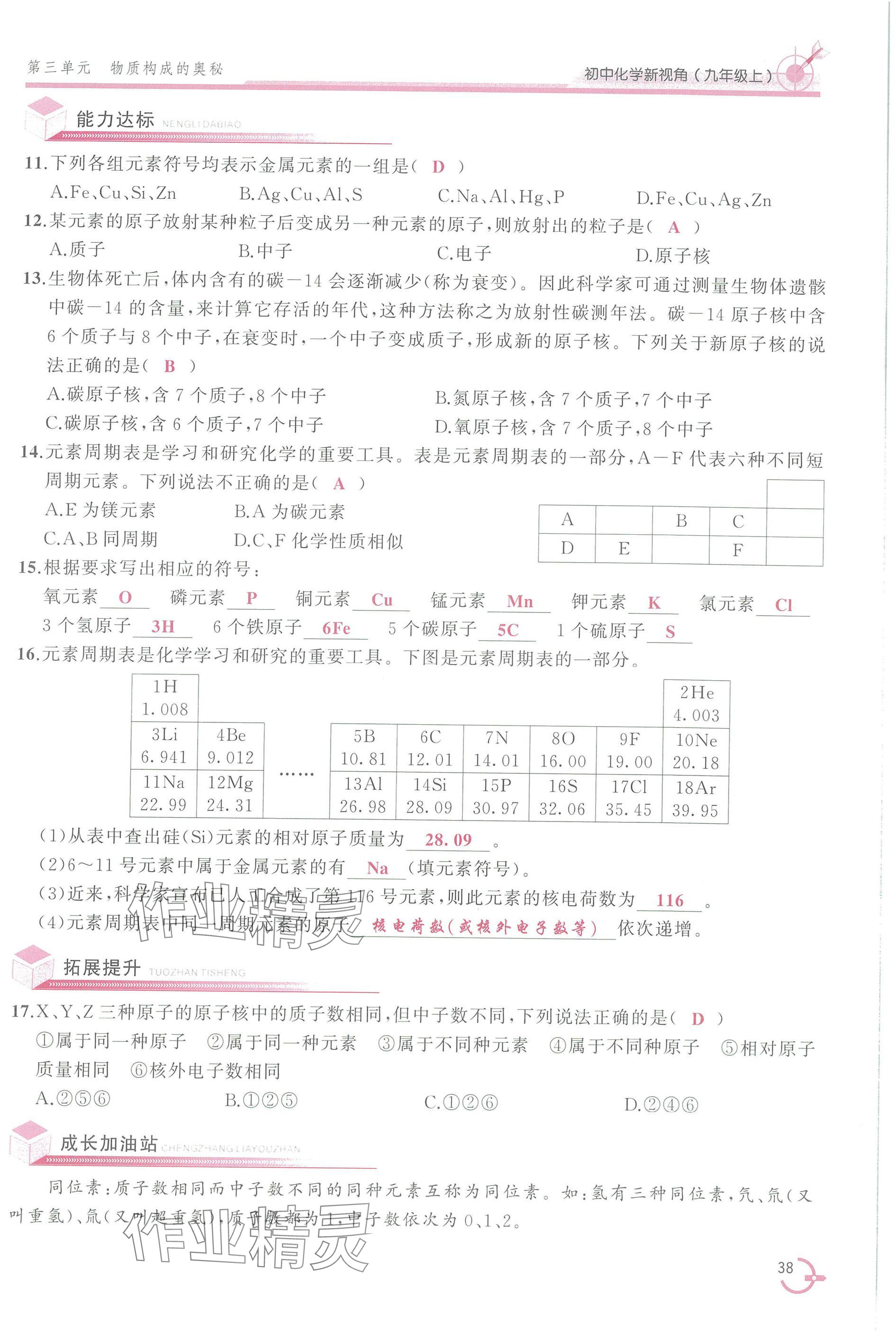 2025年新视角教辅系列丛书九年级化学上册人教版 参考答案第38页